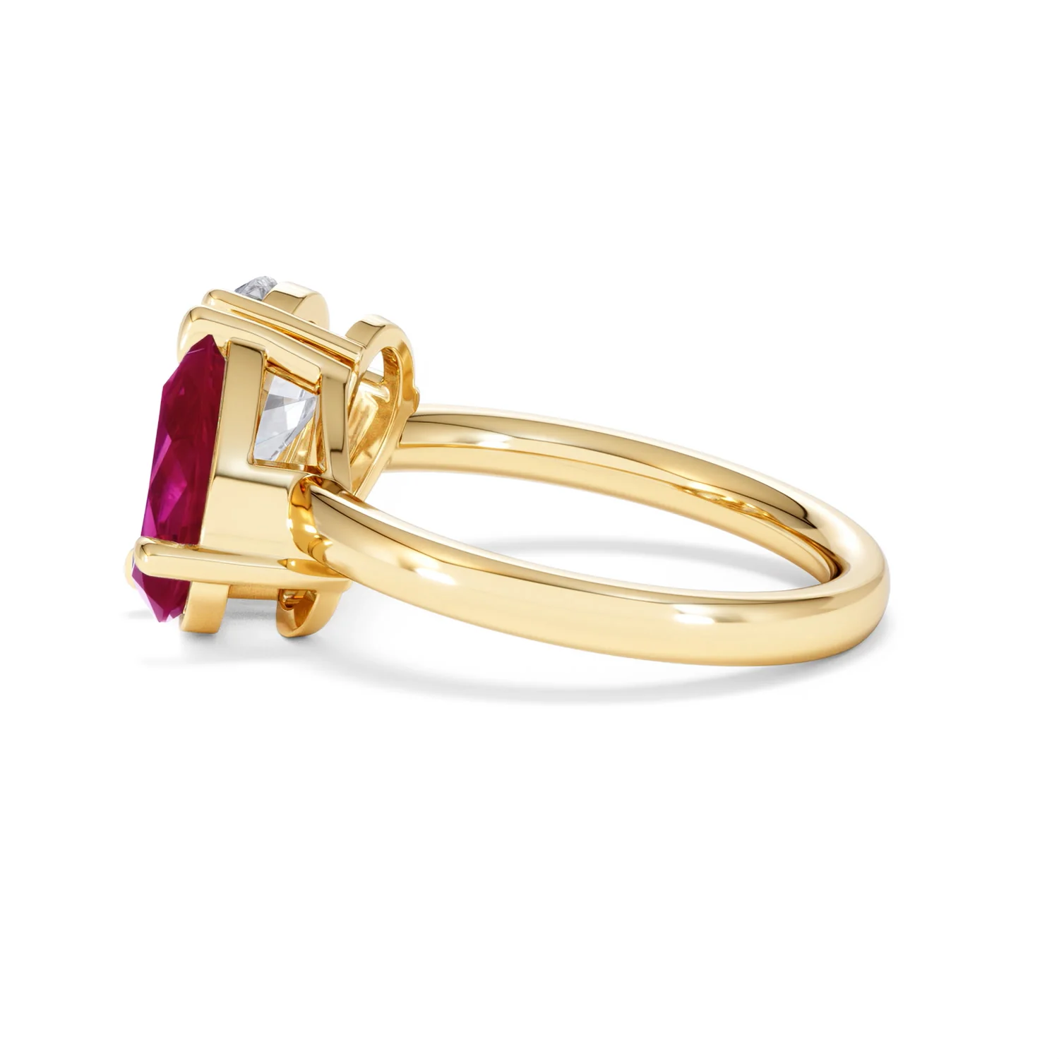 Toi Et Moi 1.50ct Pear Lab Diamond and 2.60ct Pear Lab Ruby Engagement Ring in 18K Yellow Gold - Image 67