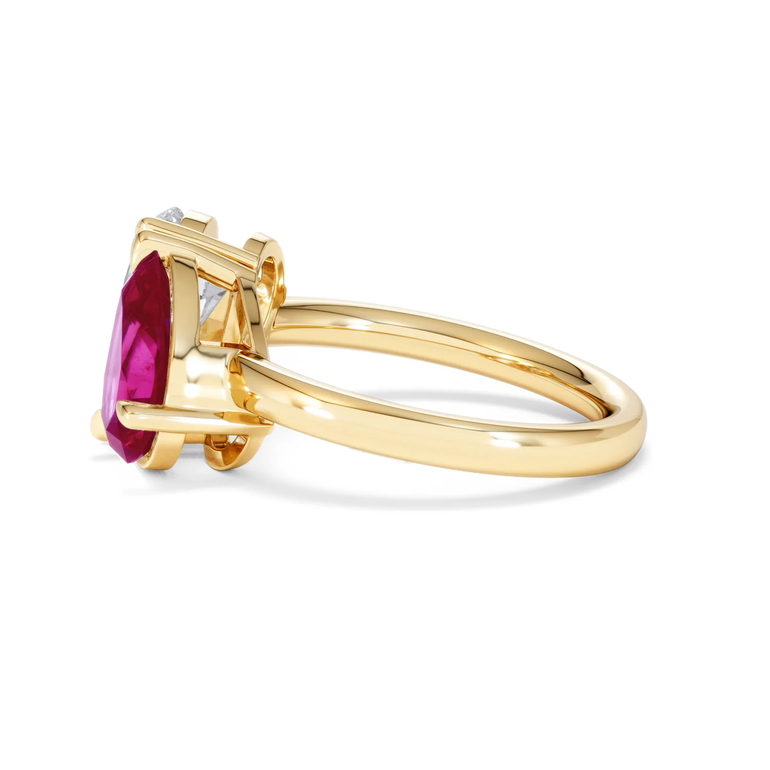 Toi Et Moi 1.50ct Pear Lab Diamond and 2.60ct Pear Lab Ruby Engagement Ring in 18K Yellow Gold - Image 69