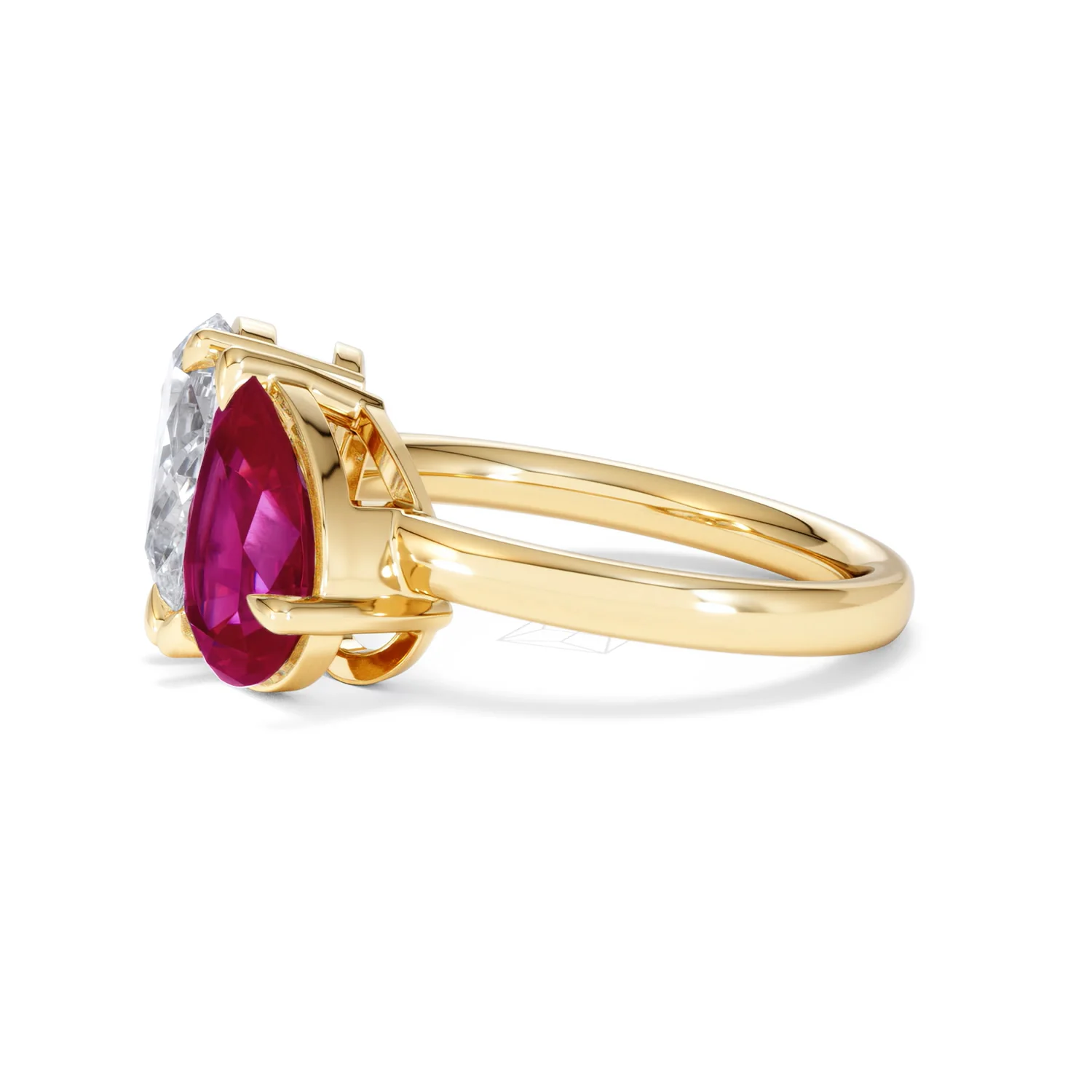 Toi Et Moi 1.50ct Pear Lab Diamond and 2.60ct Pear Lab Ruby Engagement Ring in 18K Yellow Gold - Image 73
