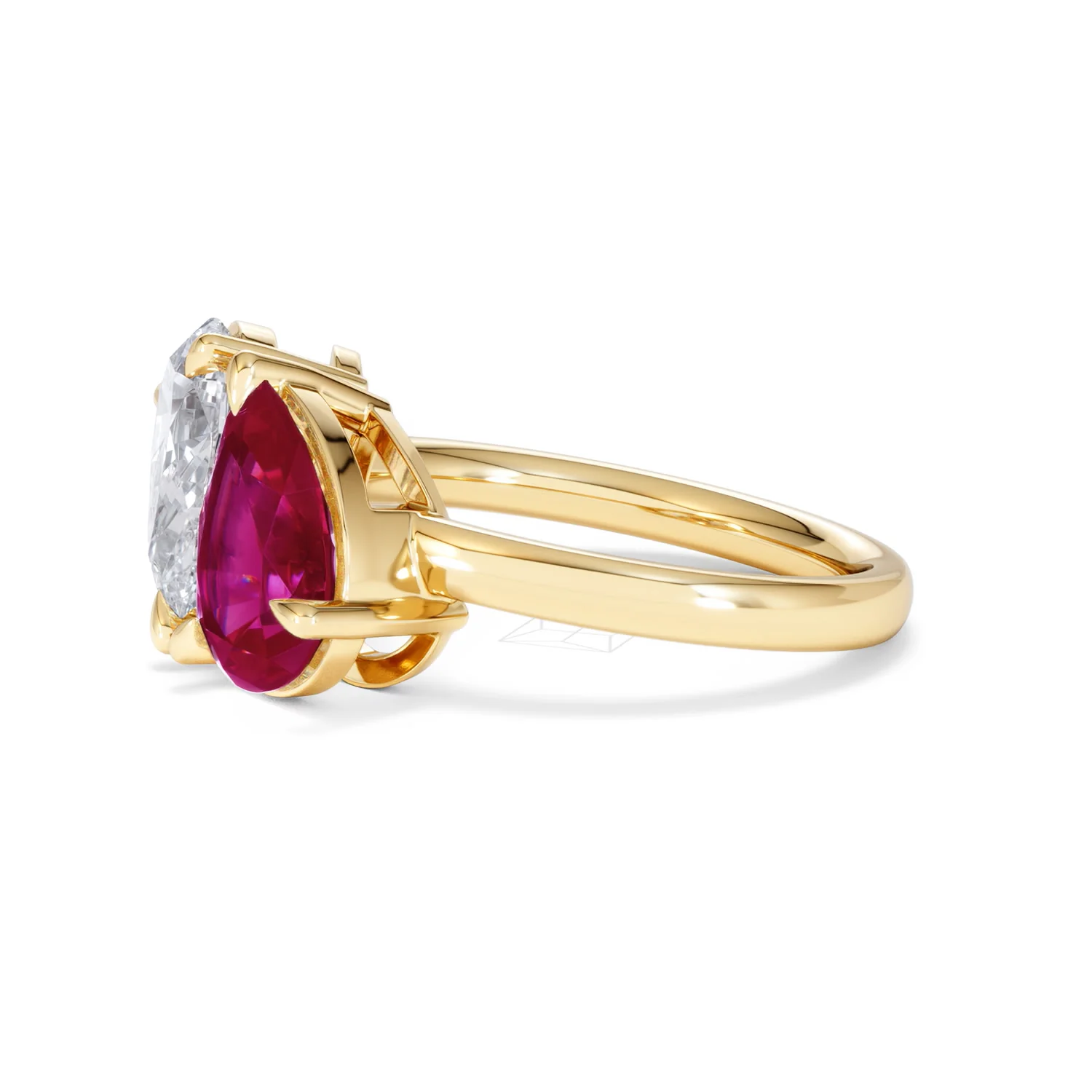 Toi Et Moi 1.50ct Pear Lab Diamond and 2.60ct Pear Lab Ruby Engagement Ring in 18K Yellow Gold - Image 74