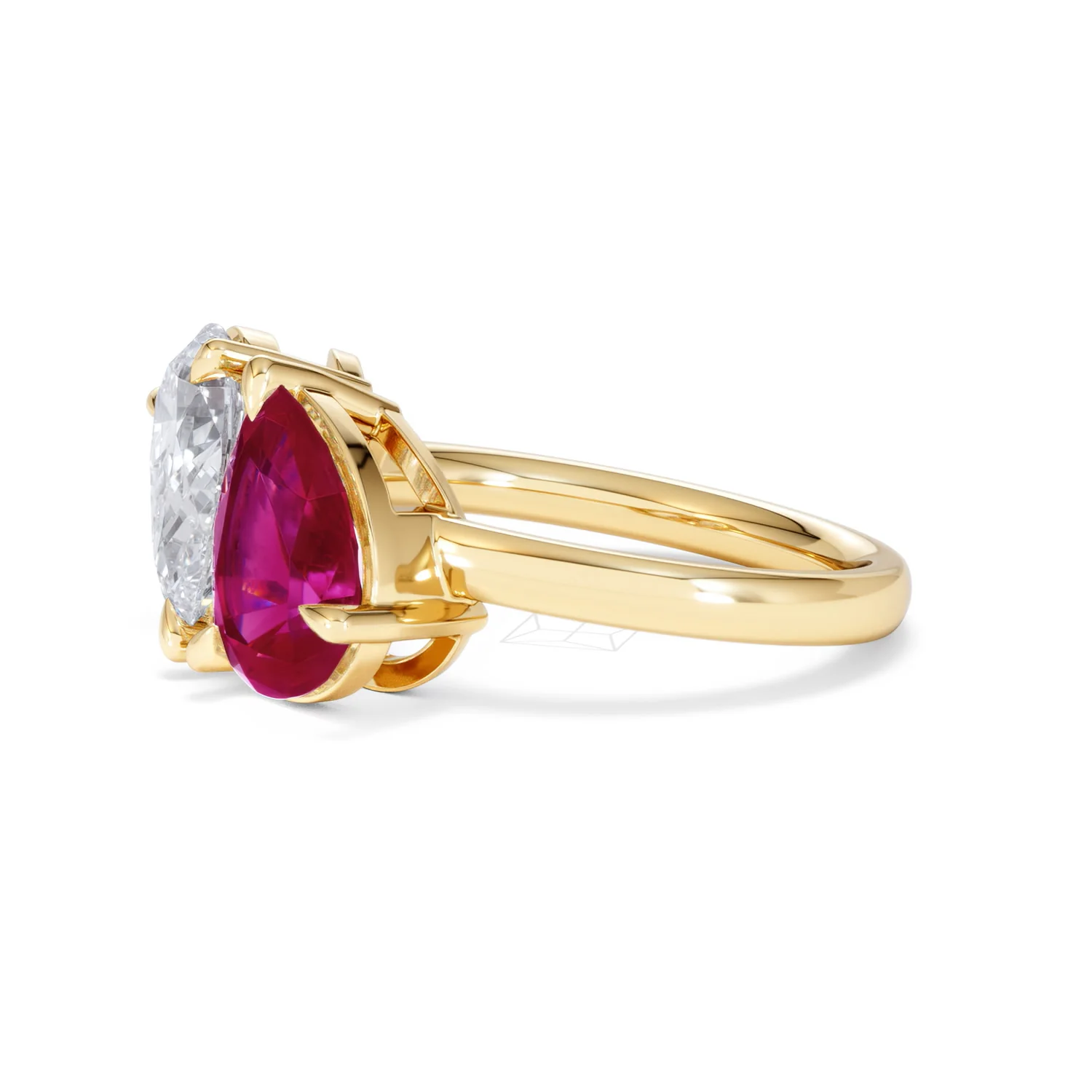 Toi Et Moi 1.50ct Pear Lab Diamond and 2.60ct Pear Lab Ruby Engagement Ring in 18K Yellow Gold - Image 75