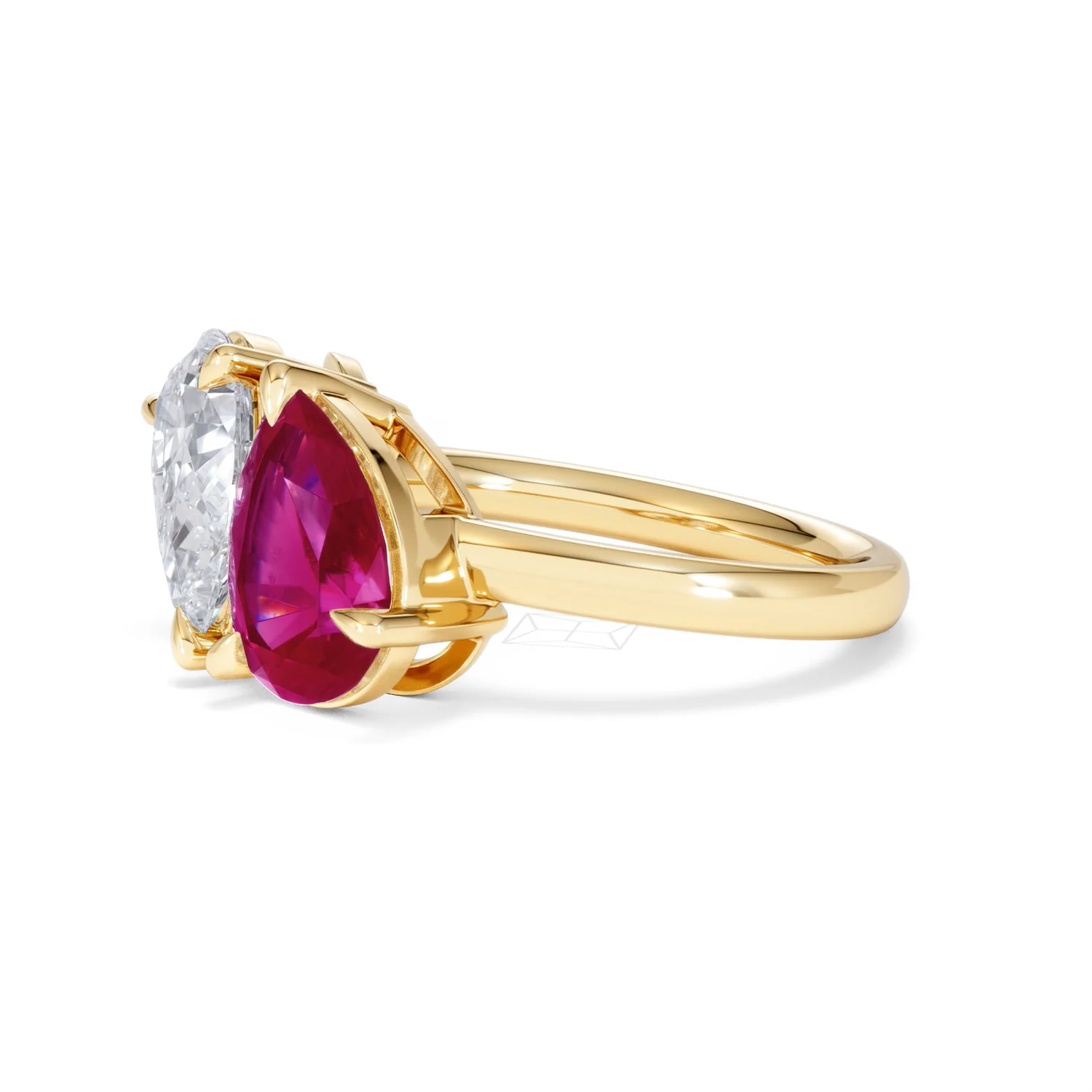 Toi Et Moi 1.50ct Pear Lab Diamond and 2.60ct Pear Lab Ruby Engagement Ring in 18K Yellow Gold - Image 76