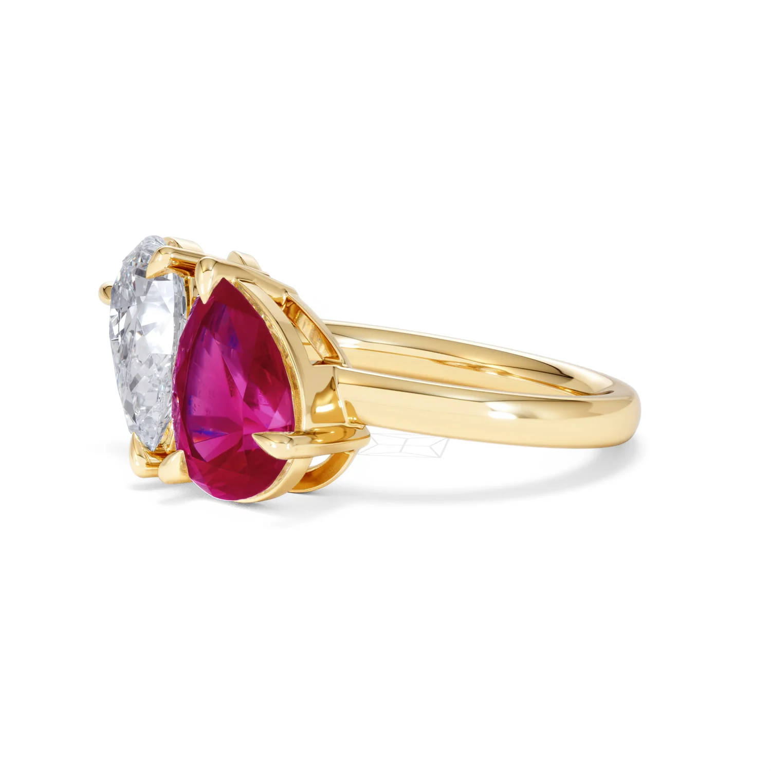 Toi Et Moi 1.50ct Pear Lab Diamond and 2.60ct Pear Lab Ruby Engagement Ring in 18K Yellow Gold - Image 77