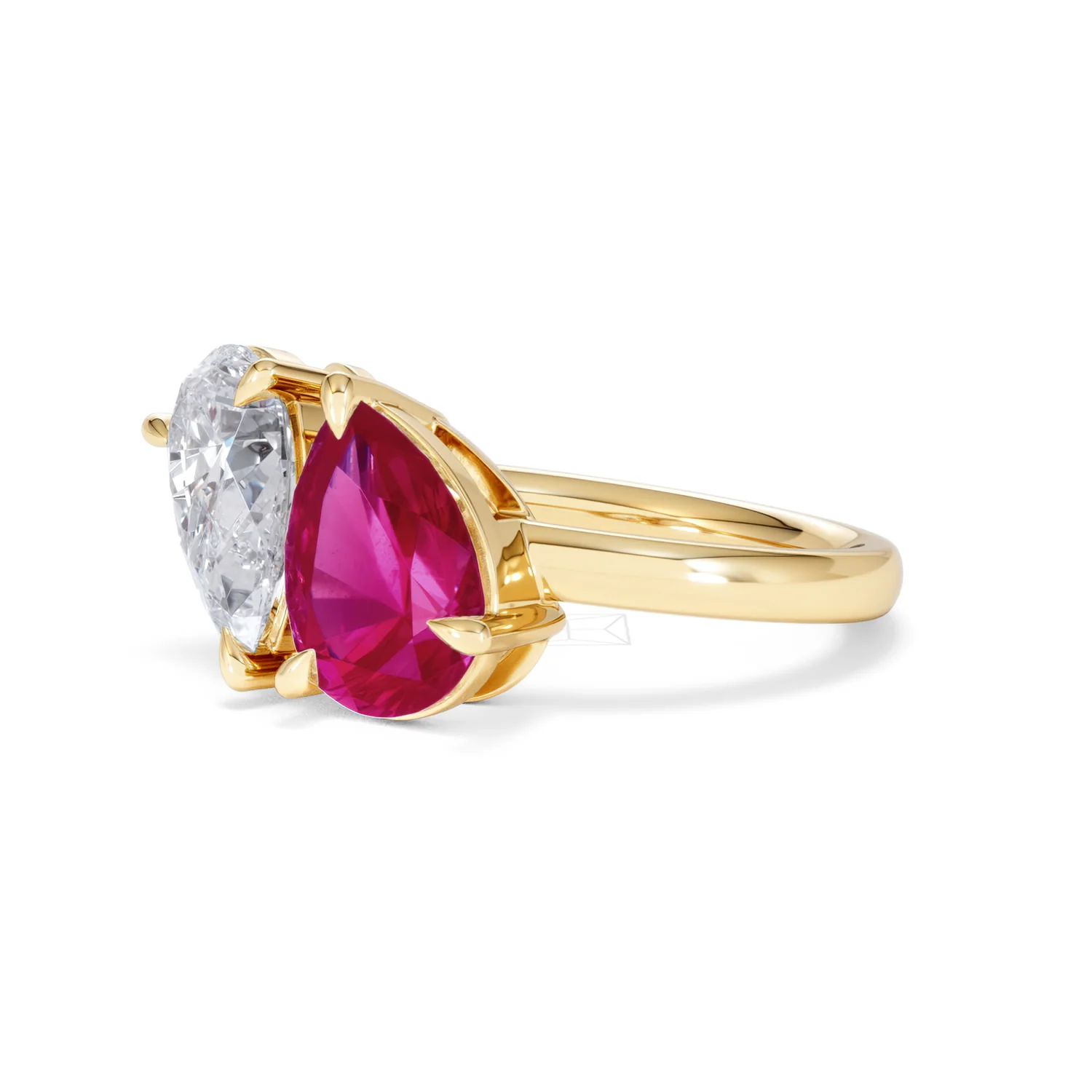 Toi Et Moi 1.50ct Pear Lab Diamond and 2.60ct Pear Lab Ruby Engagement Ring in 18K Yellow Gold - Image 79