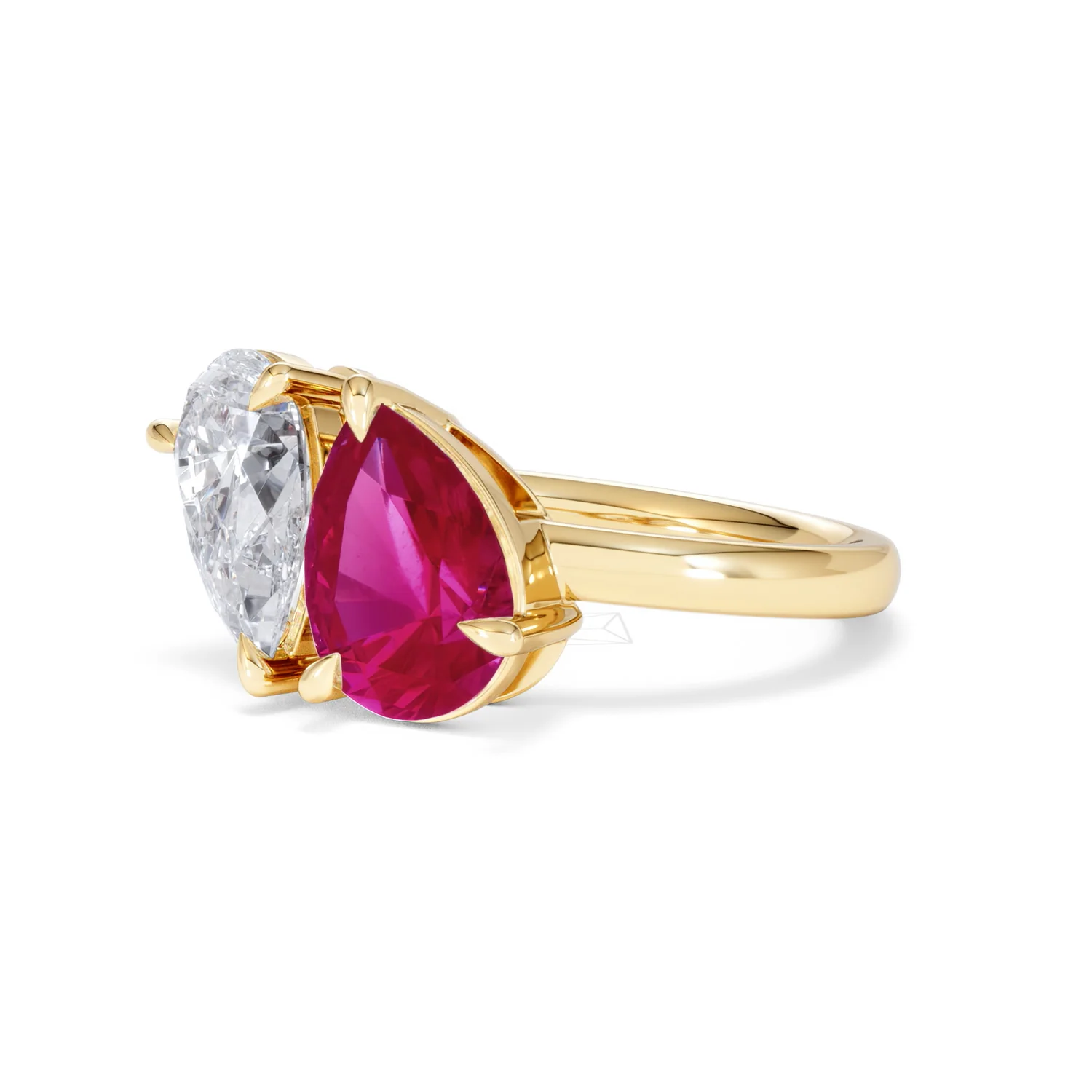 Toi Et Moi 1.50ct Pear Lab Diamond and 2.60ct Pear Lab Ruby Engagement Ring in 18K Yellow Gold - Image 80