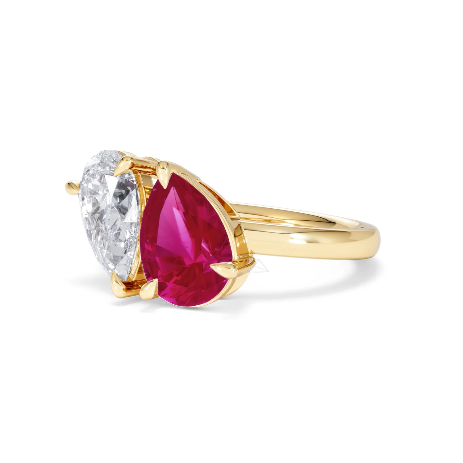 Toi Et Moi 1.50ct Pear Lab Diamond and 2.60ct Pear Lab Ruby Engagement Ring in 18K Yellow Gold - Image 81