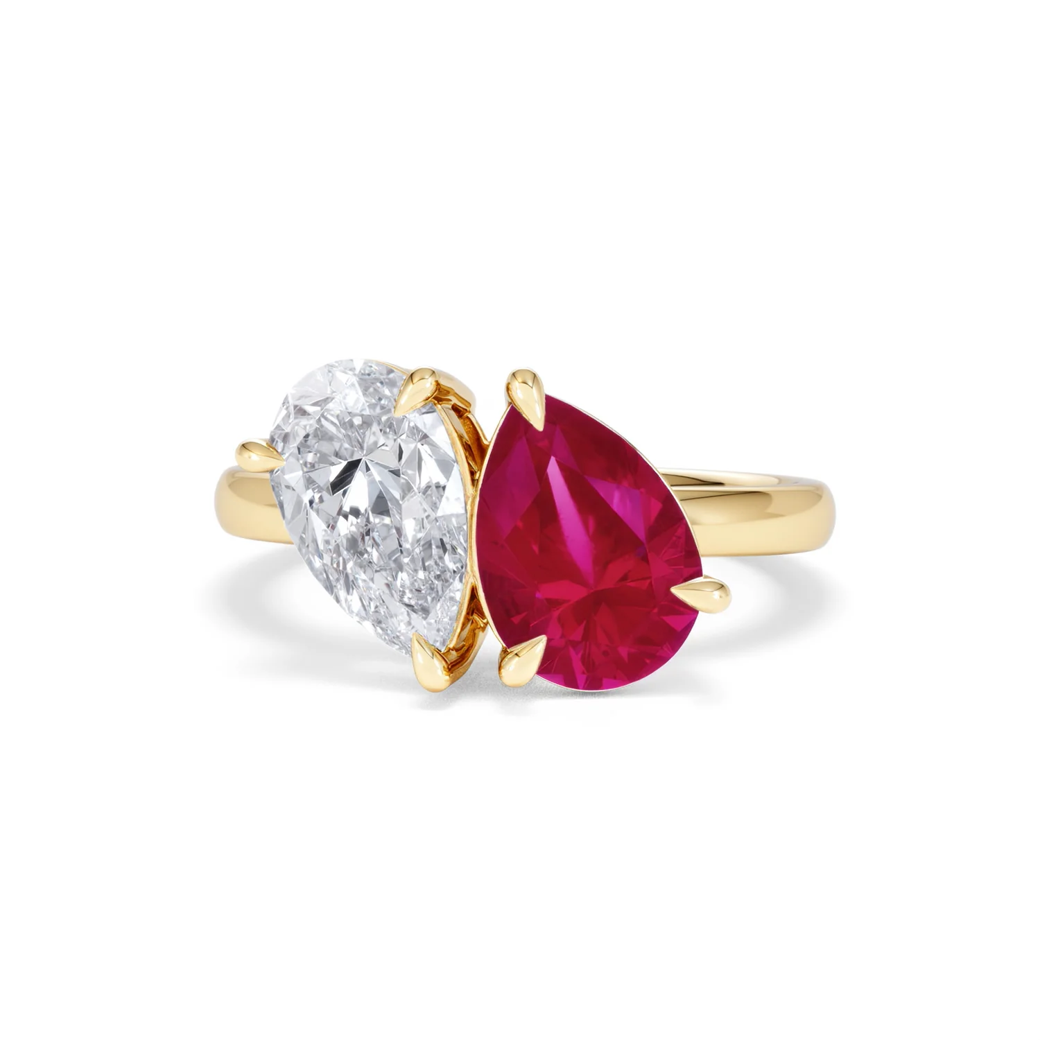 Toi Et Moi 1.50ct Pear Lab Diamond and 2.60ct Pear Lab Ruby Engagement Ring in 18K Yellow Gold - Image 87