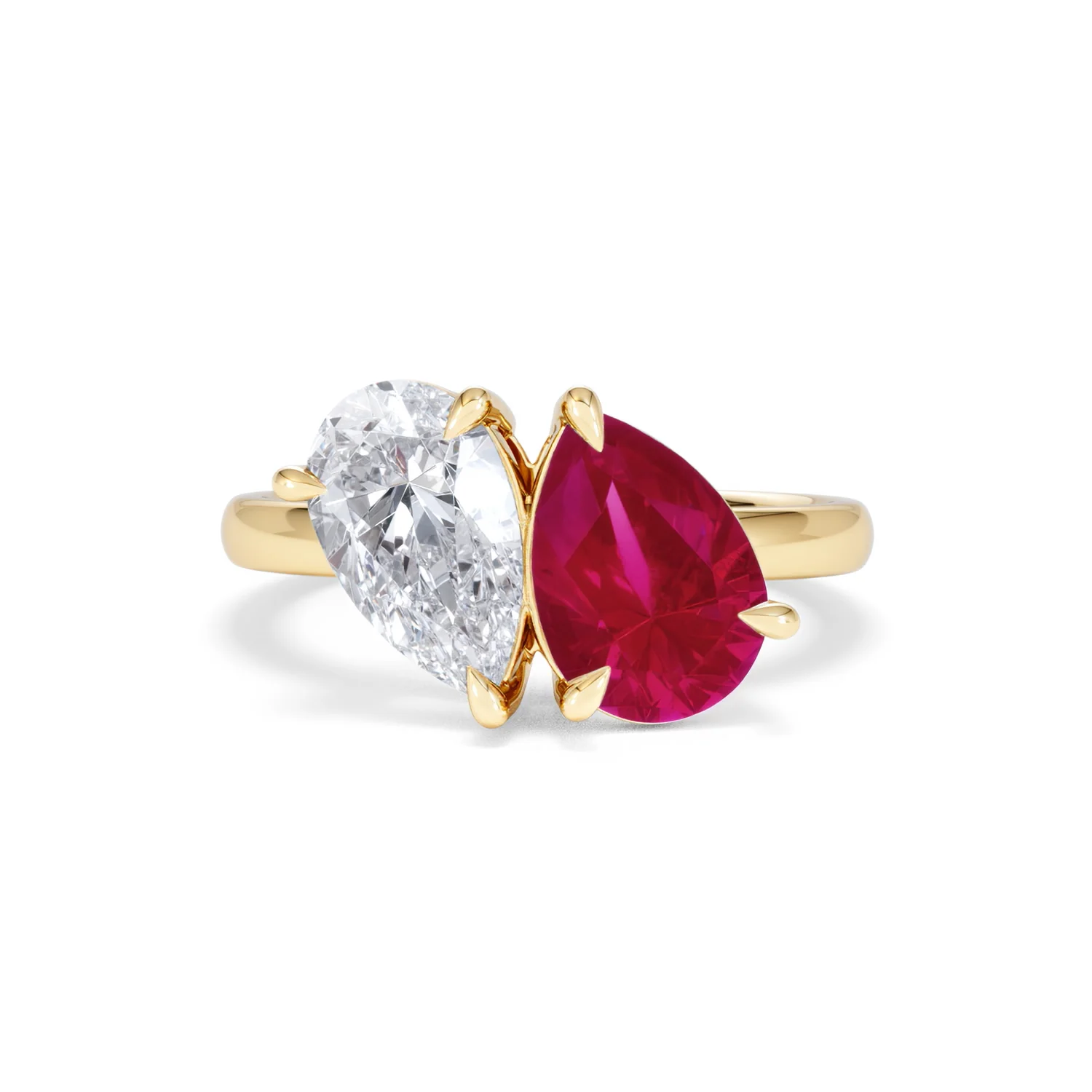 Toi Et Moi 1.50ct Pear Lab Diamond and 2.60ct Pear Lab Ruby Engagement Ring in 18K Yellow Gold - Image 88
