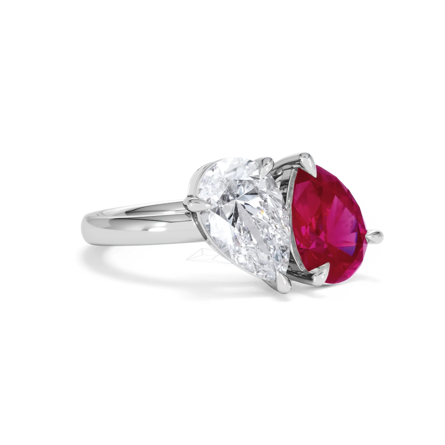 Toi Et Moi 1.50ct Pear Lab Diamond and 2.60ct Pear Lab Ruby Engagement Ring in Platinum - Image 15