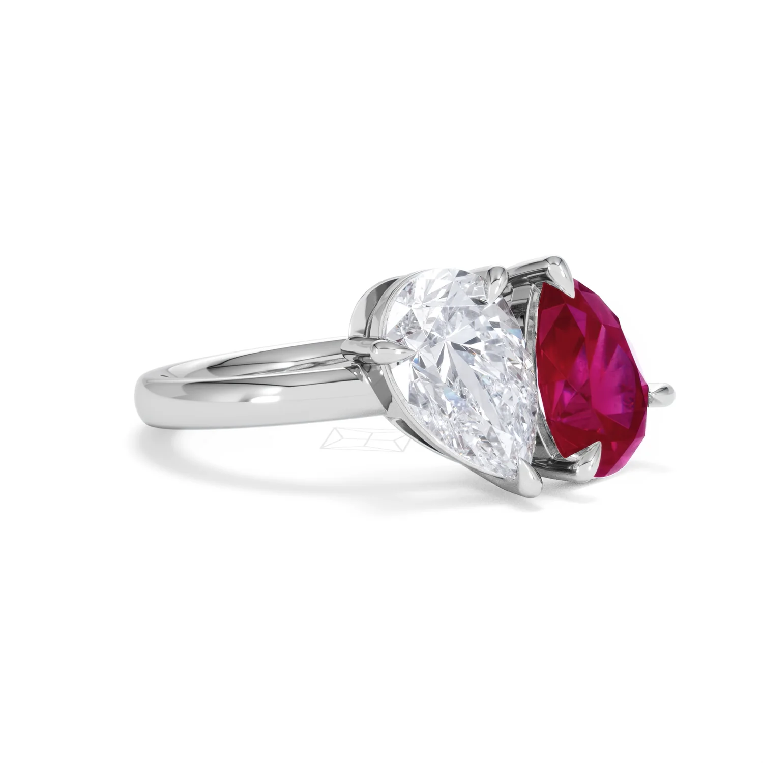 Toi Et Moi 1.50ct Pear Lab Diamond and 2.60ct Pear Lab Ruby Engagement Ring in Platinum - Image 17