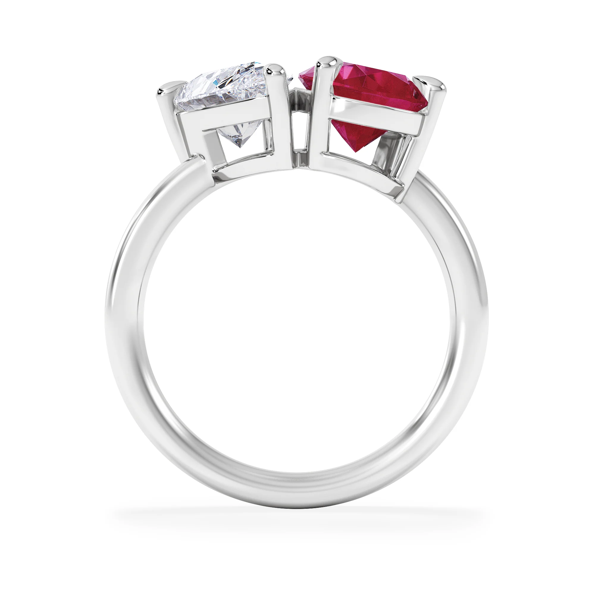 Toi Et Moi 1.50ct Pear Lab Diamond and 2.60ct Pear Lab Ruby Engagement Ring in Platinum - Image 3
