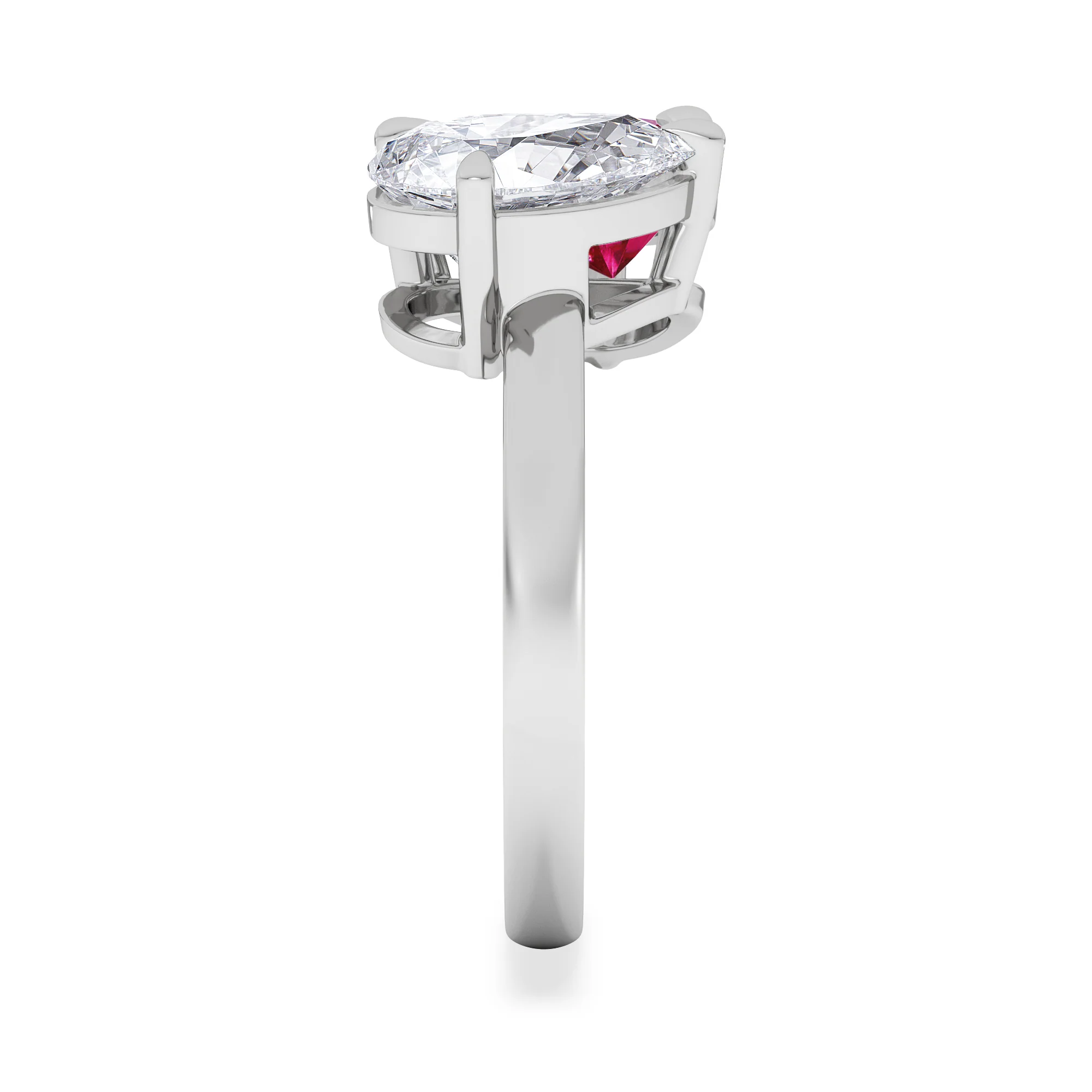 Toi Et Moi 1.50ct Pear Lab Diamond and 2.60ct Pear Lab Ruby Engagement Ring in Platinum - Image 5