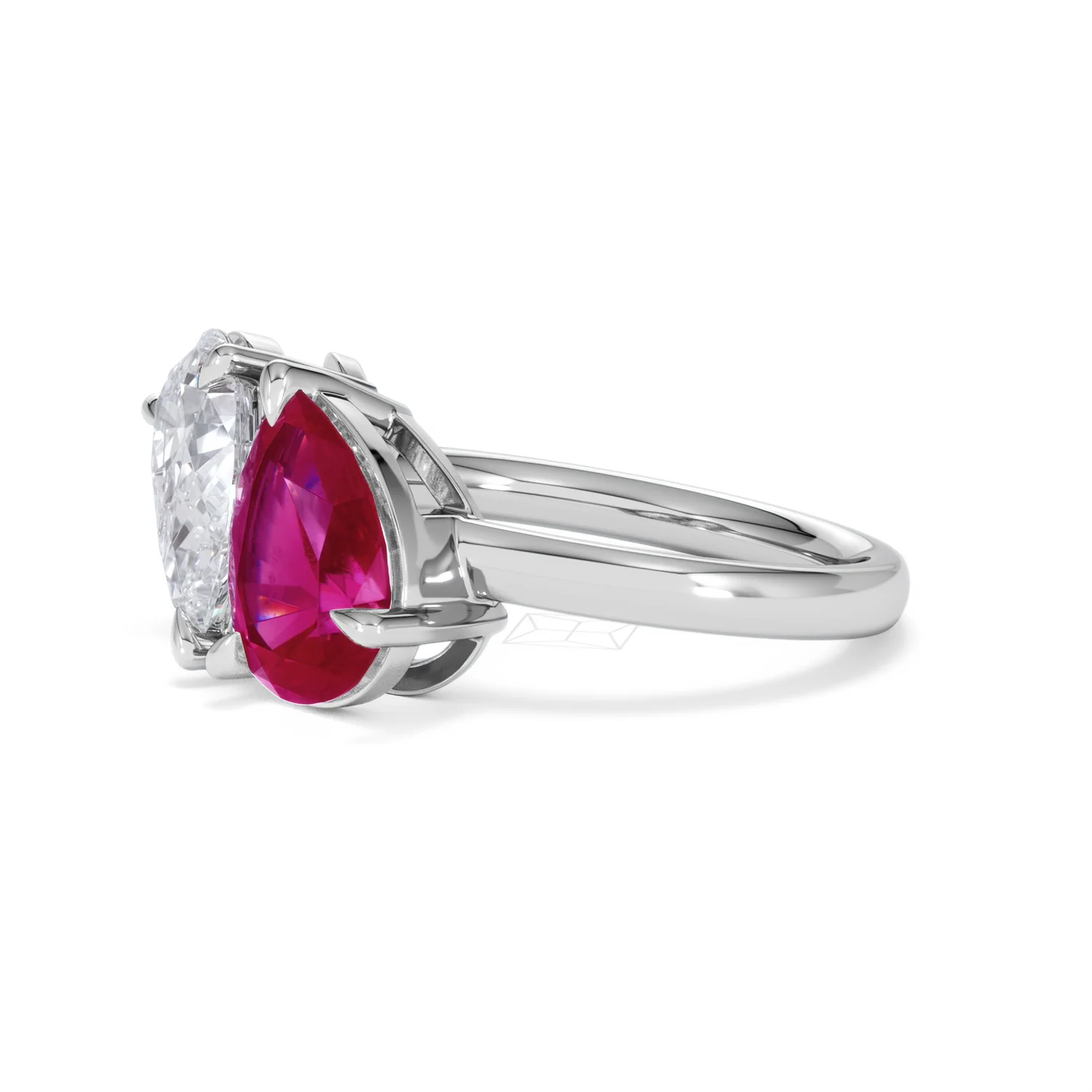 Toi Et Moi 1.50ct Pear Lab Diamond and 2.60ct Pear Lab Ruby Engagement Ring in Platinum - Image 76