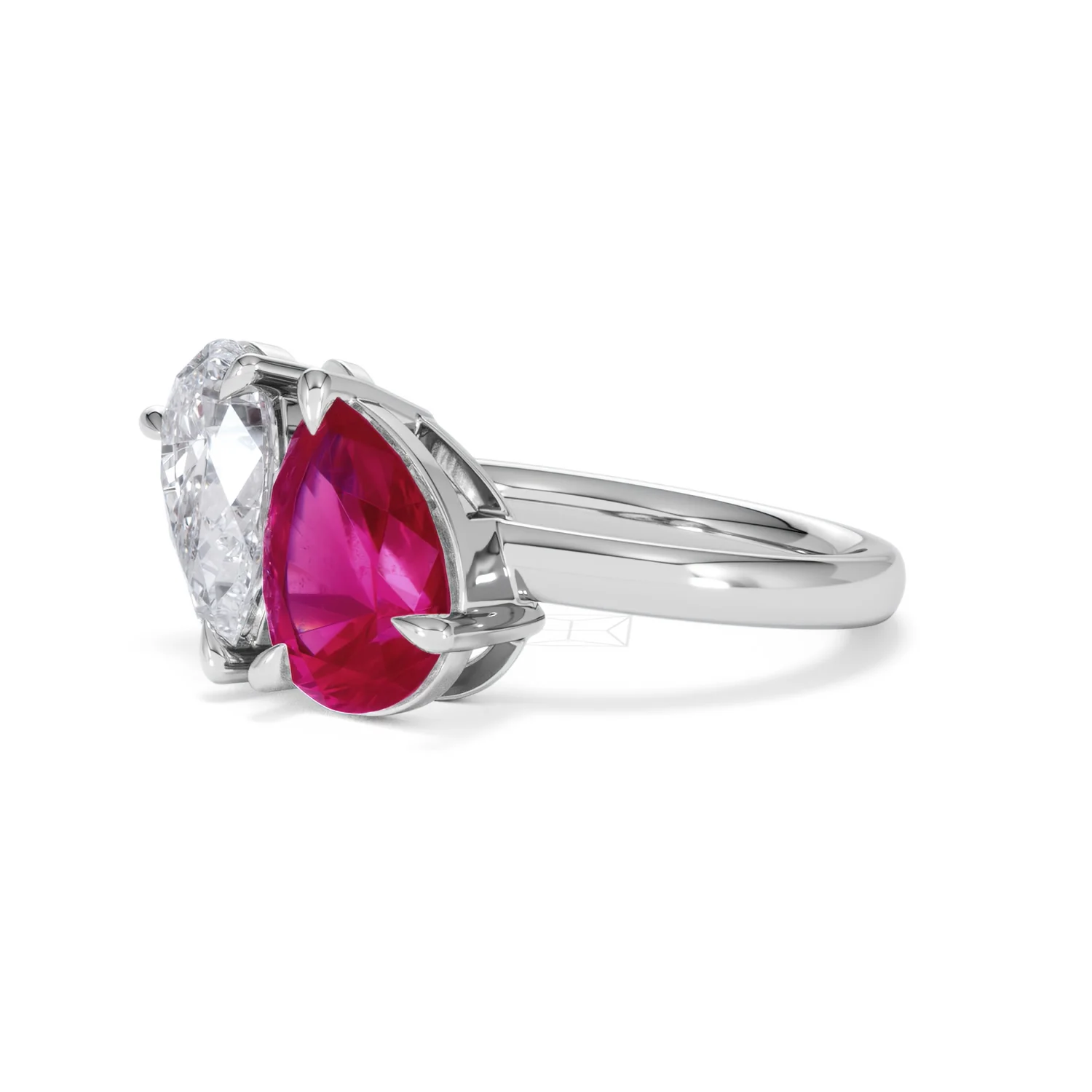 Toi Et Moi 1.50ct Pear Lab Diamond and 2.60ct Pear Lab Ruby Engagement Ring in Platinum - Image 78