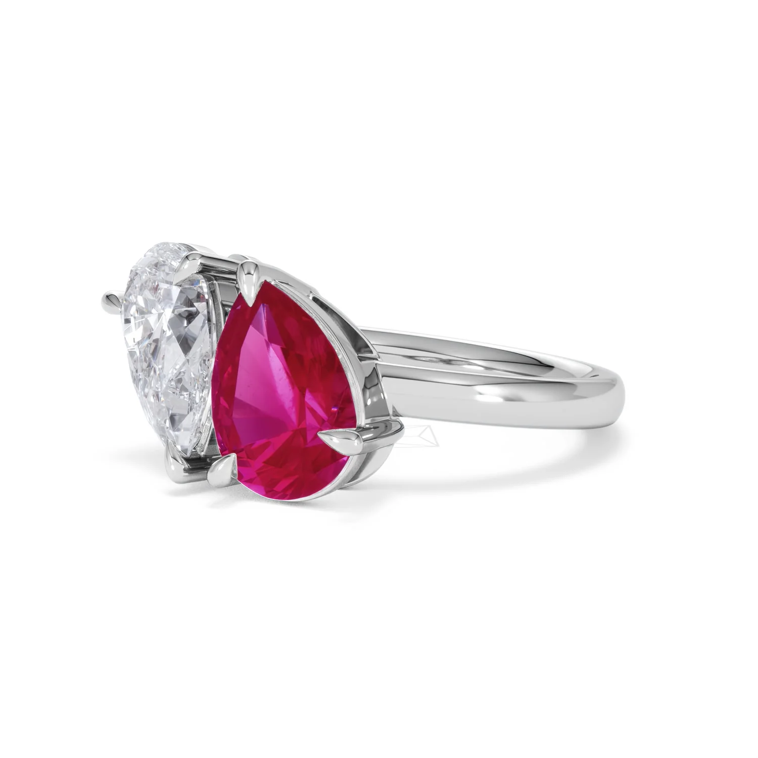 Toi Et Moi 1.50ct Pear Lab Diamond and 2.60ct Pear Lab Ruby Engagement Ring in Platinum - Image 80