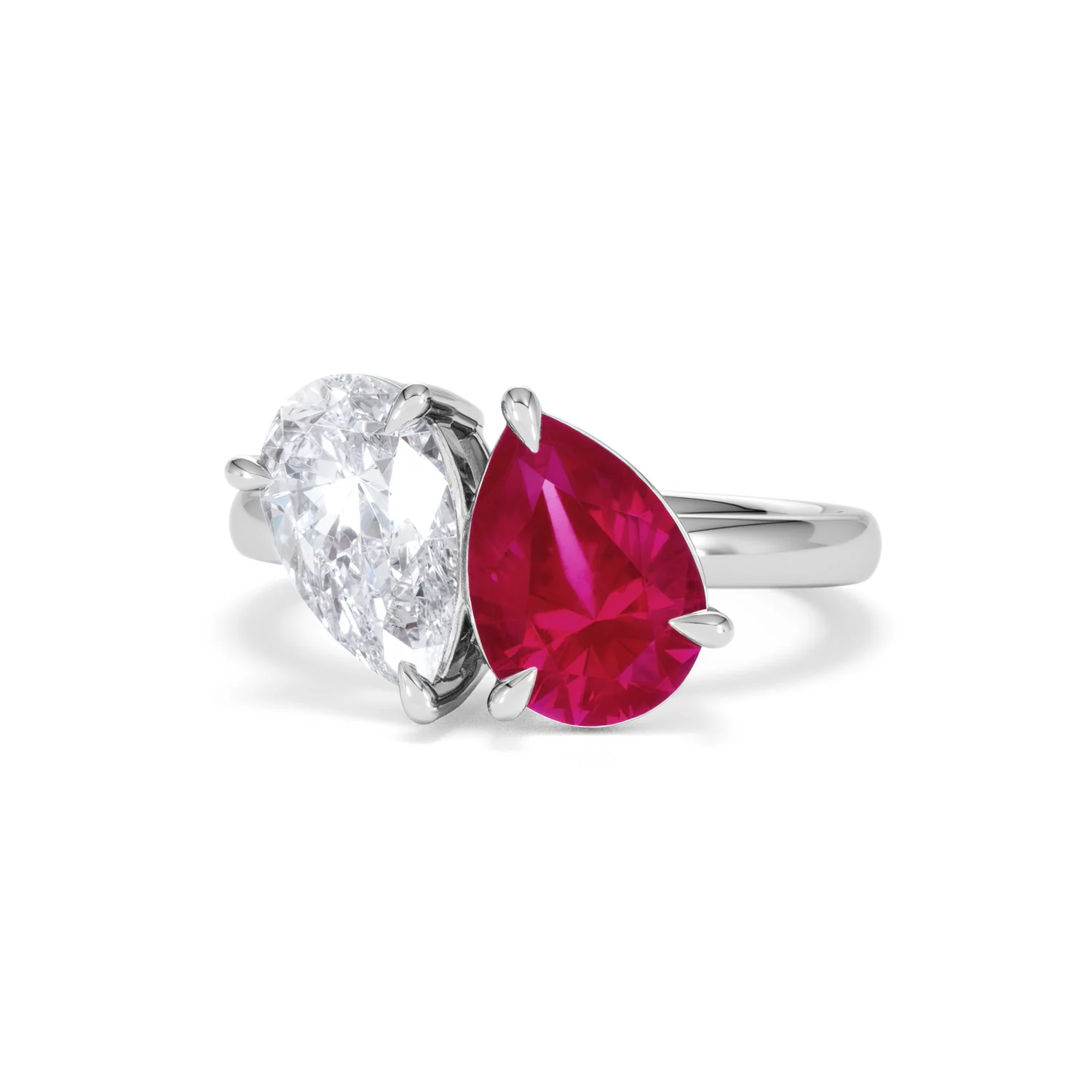 Toi Et Moi 1.50ct Pear Lab Diamond and 2.60ct Pear Lab Ruby Engagement Ring in Platinum - Image 86