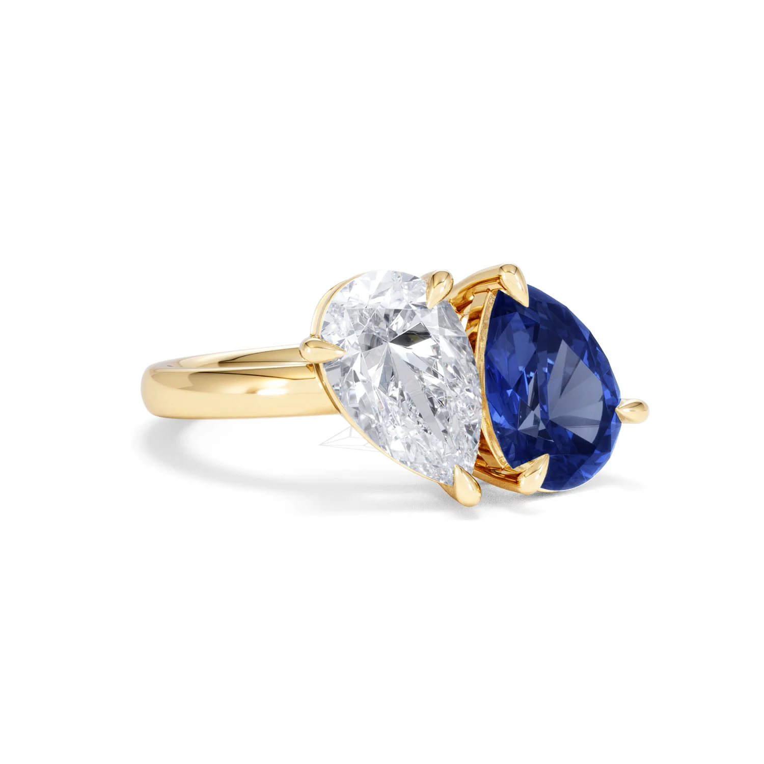 Toi Et Moi 1.50ct Pear Lab Diamond and 2.60ct Pear Lab Sapphire Engagement Ring in 18K Yellow Gold - Image 13