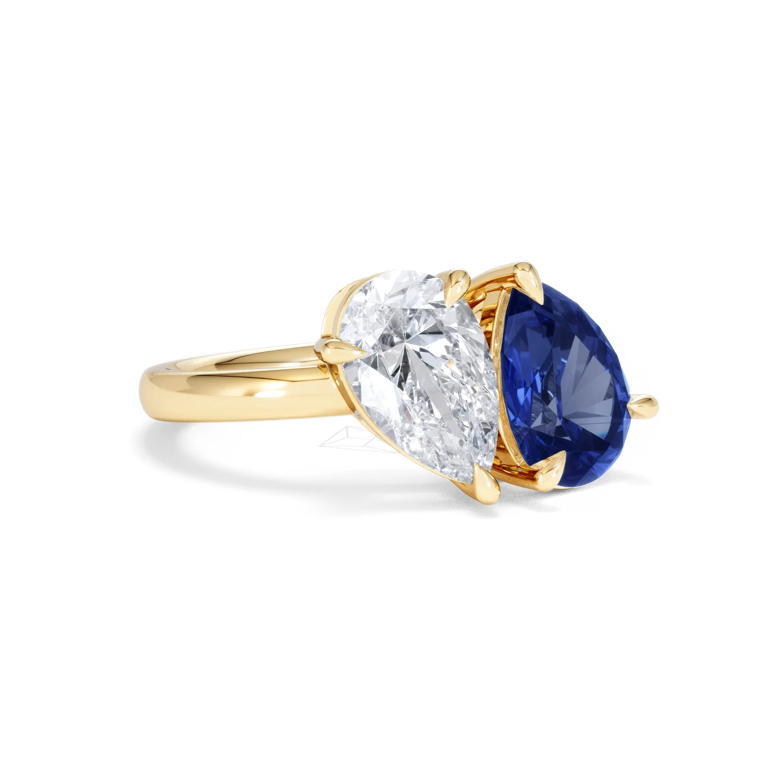 Toi Et Moi 1.50ct Pear Lab Diamond and 2.60ct Pear Lab Sapphire Engagement Ring in 18K Yellow Gold - Image 14
