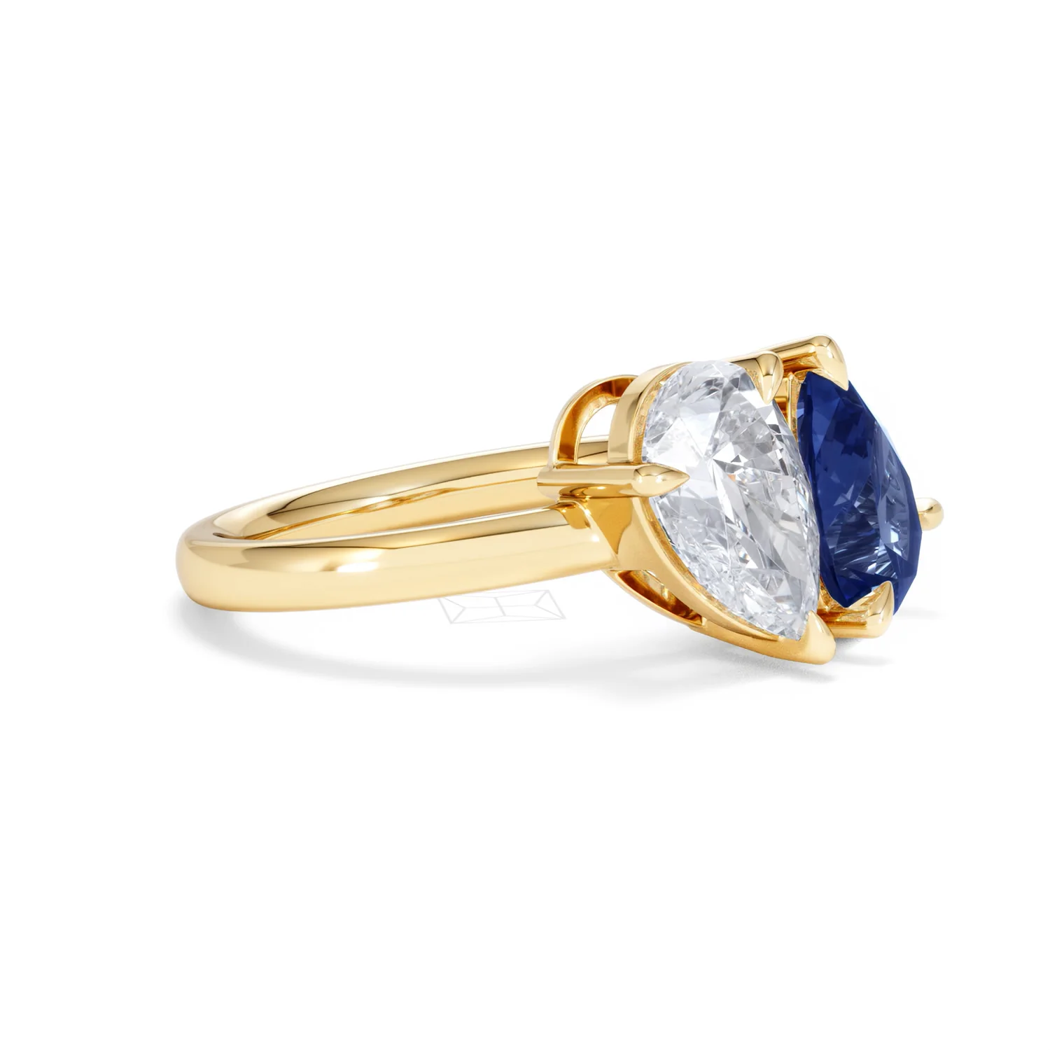 Toi Et Moi 1.50ct Pear Lab Diamond and 2.60ct Pear Lab Sapphire Engagement Ring in 18K Yellow Gold - Image 20