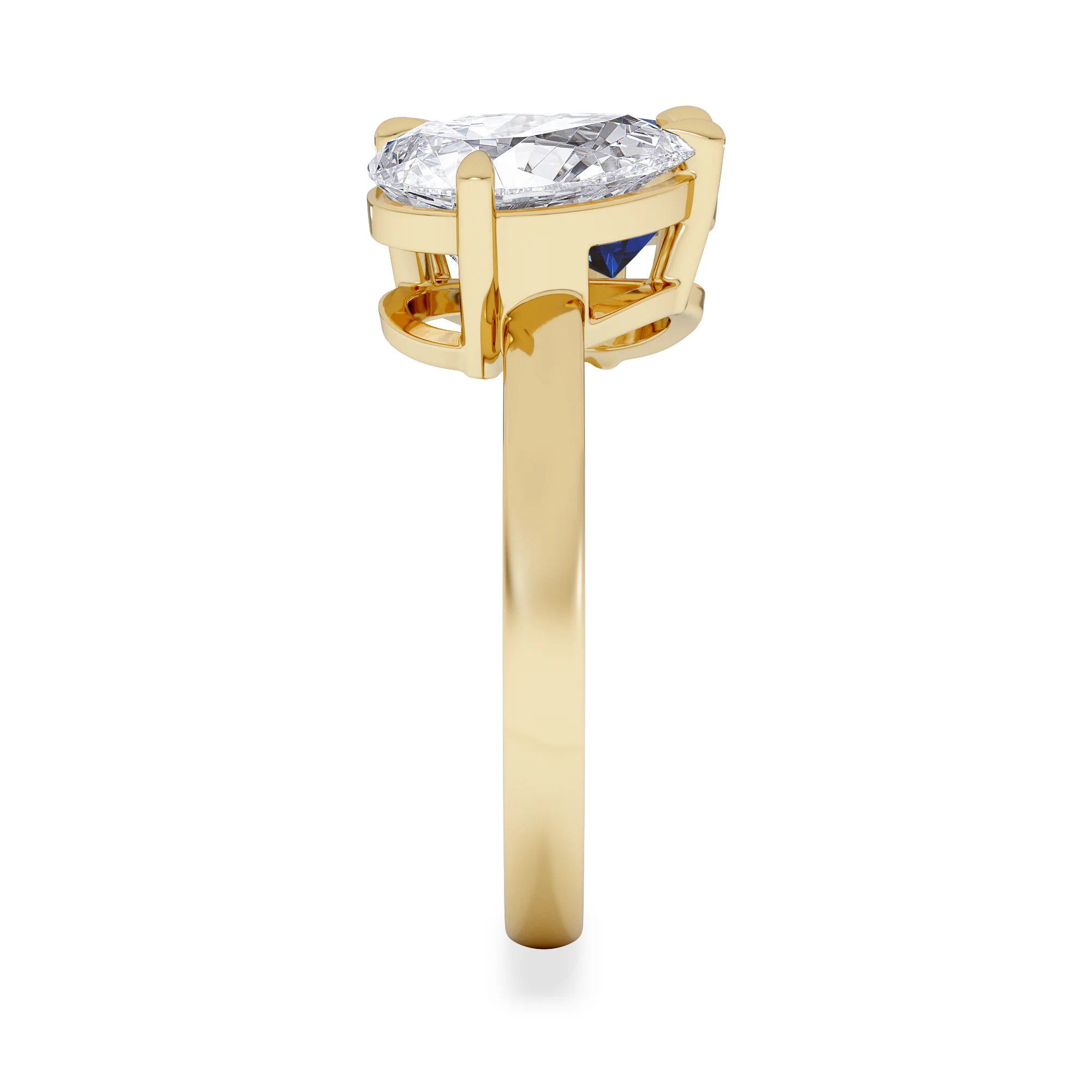 Toi Et Moi 1.50ct Pear Lab Diamond and 2.60ct Pear Lab Sapphire Engagement Ring in 18K Yellow Gold - Image 5