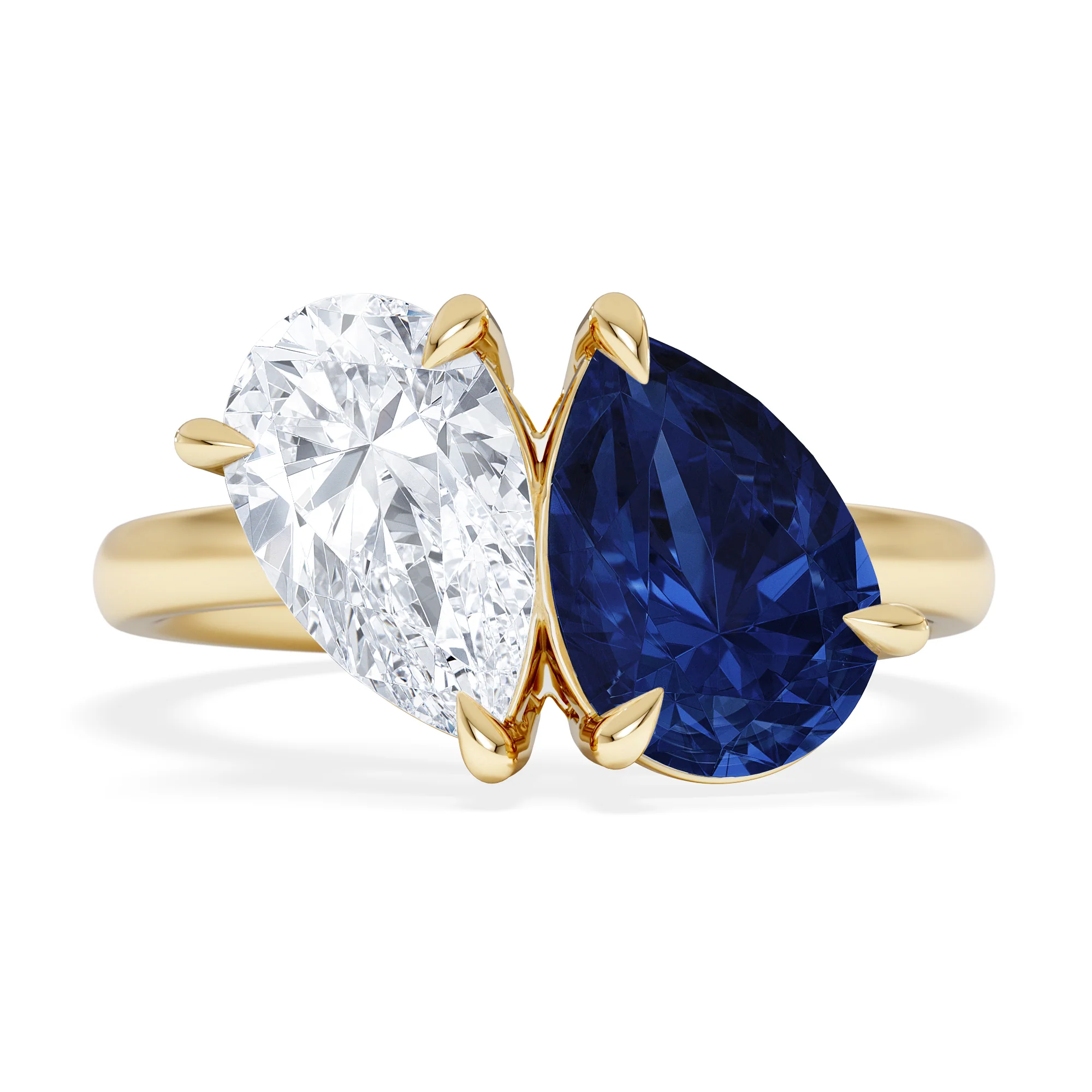 Toi Et Moi 1.50ct Pear Lab Diamond and 2.60ct Pear Lab Sapphire Engagement Ring in 18K Yellow Gold - Image 7
