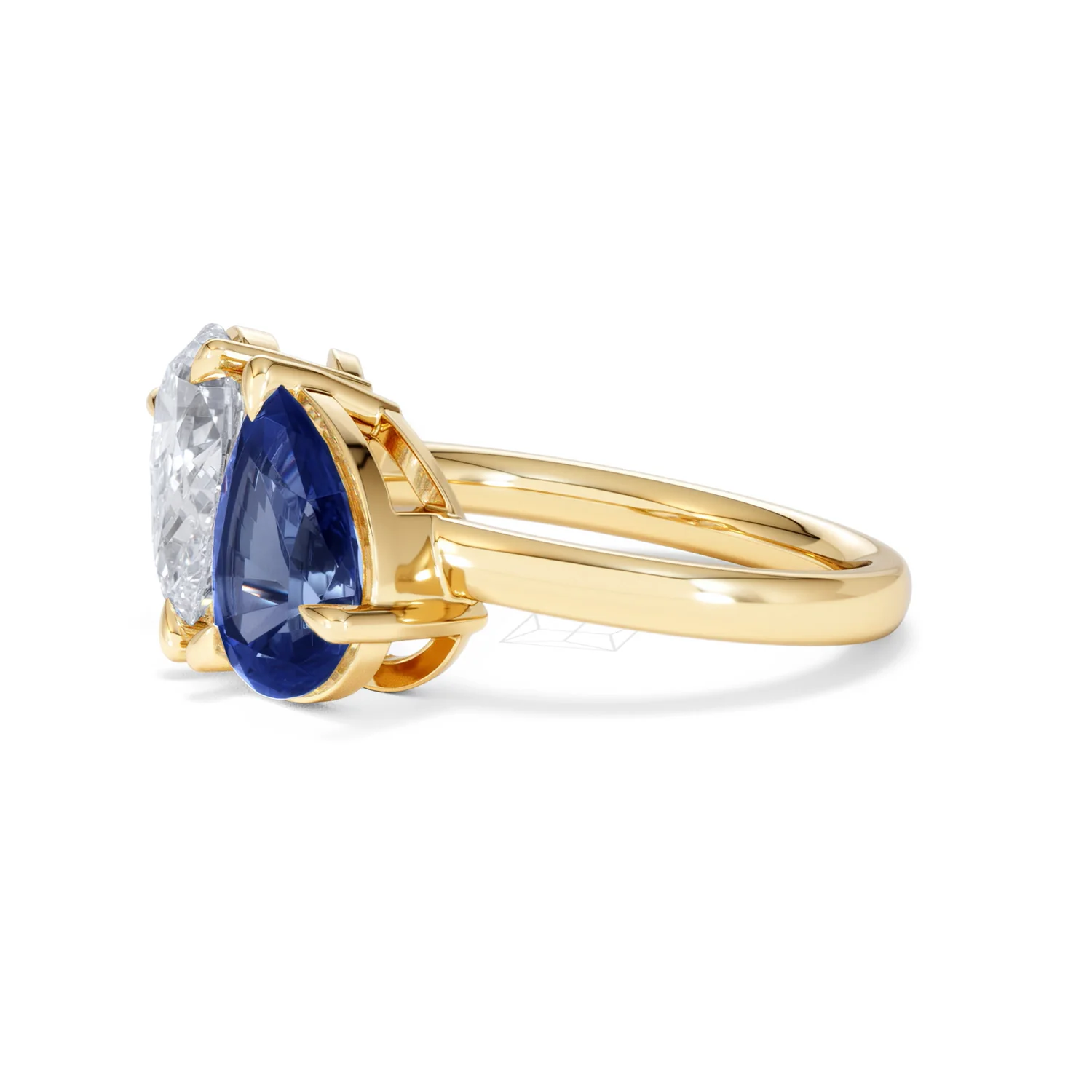 Toi Et Moi 1.50ct Pear Lab Diamond and 2.60ct Pear Lab Sapphire Engagement Ring in 18K Yellow Gold - Image 74