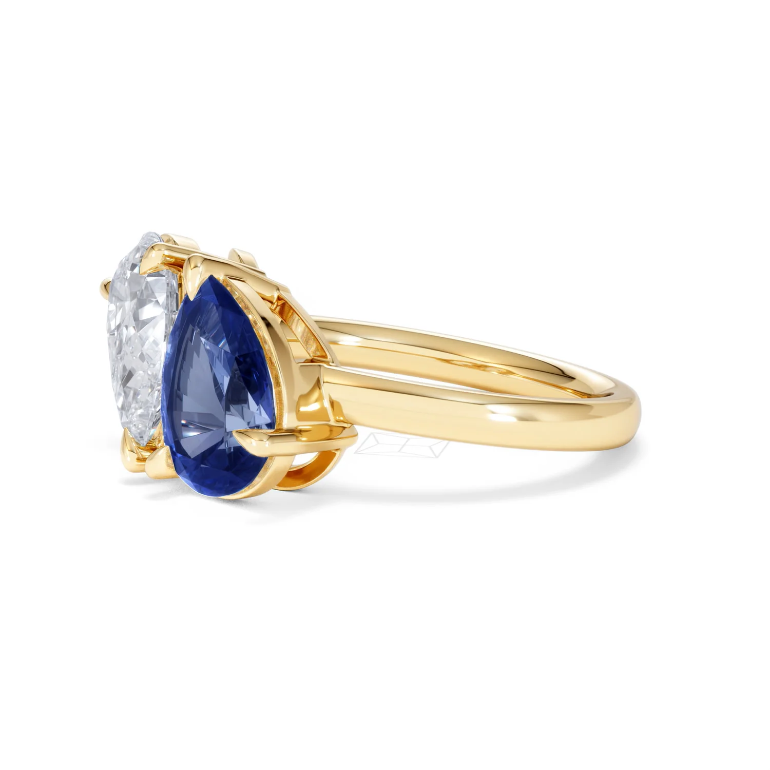 Toi Et Moi 1.50ct Pear Lab Diamond and 2.60ct Pear Lab Sapphire Engagement Ring in 18K Yellow Gold - Image 75
