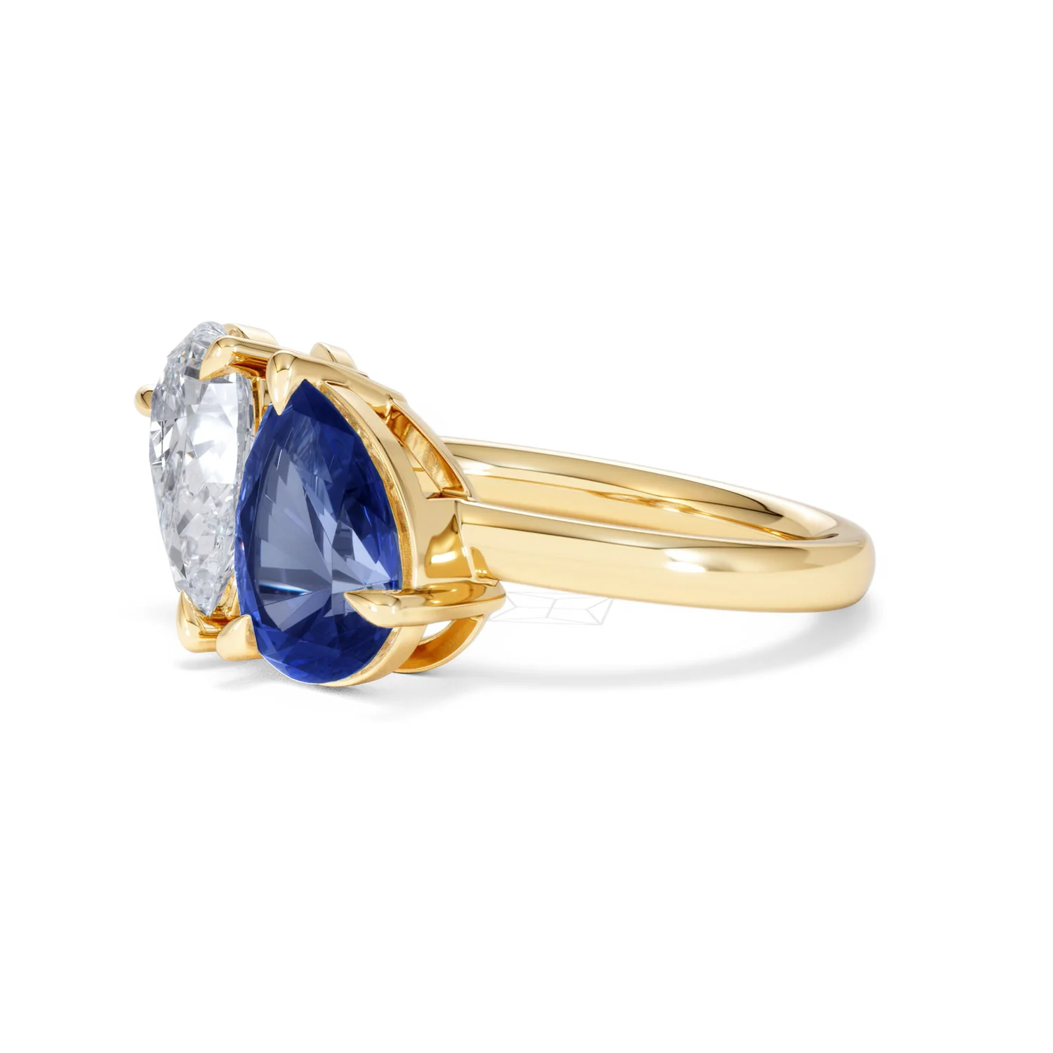 Toi Et Moi 1.50ct Pear Lab Diamond and 2.60ct Pear Lab Sapphire Engagement Ring in 18K Yellow Gold - Image 76