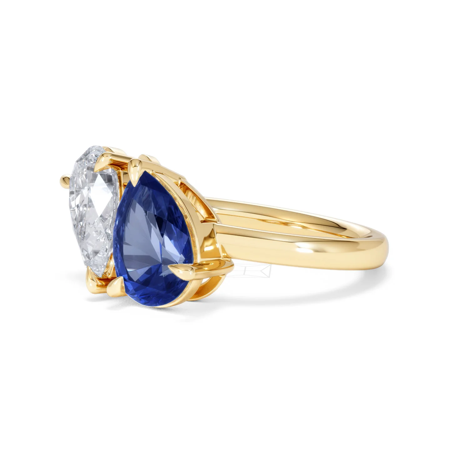 Toi Et Moi 1.50ct Pear Lab Diamond and 2.60ct Pear Lab Sapphire Engagement Ring in 18K Yellow Gold - Image 77
