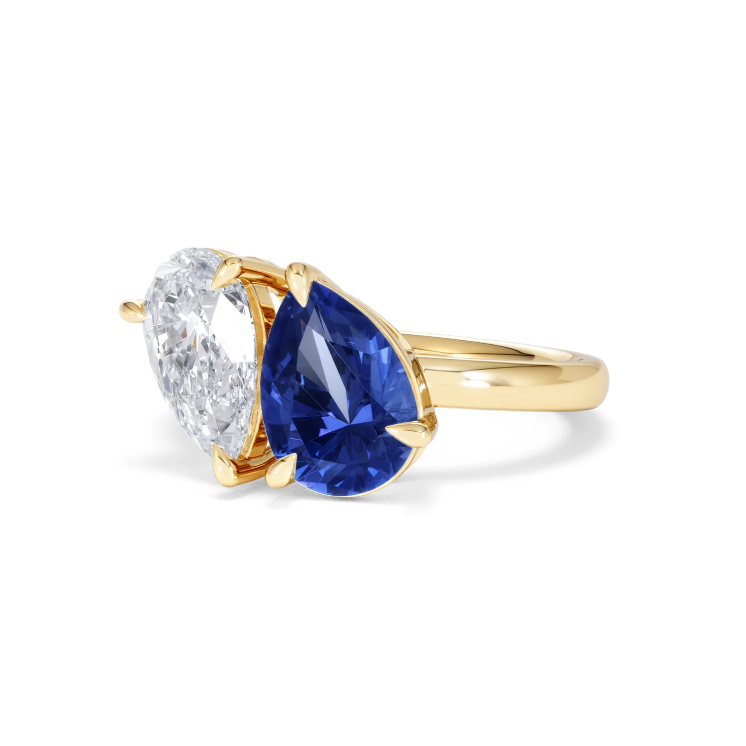 Toi Et Moi 1.50ct Pear Lab Diamond and 2.60ct Pear Lab Sapphire Engagement Ring in 18K Yellow Gold - Image 82