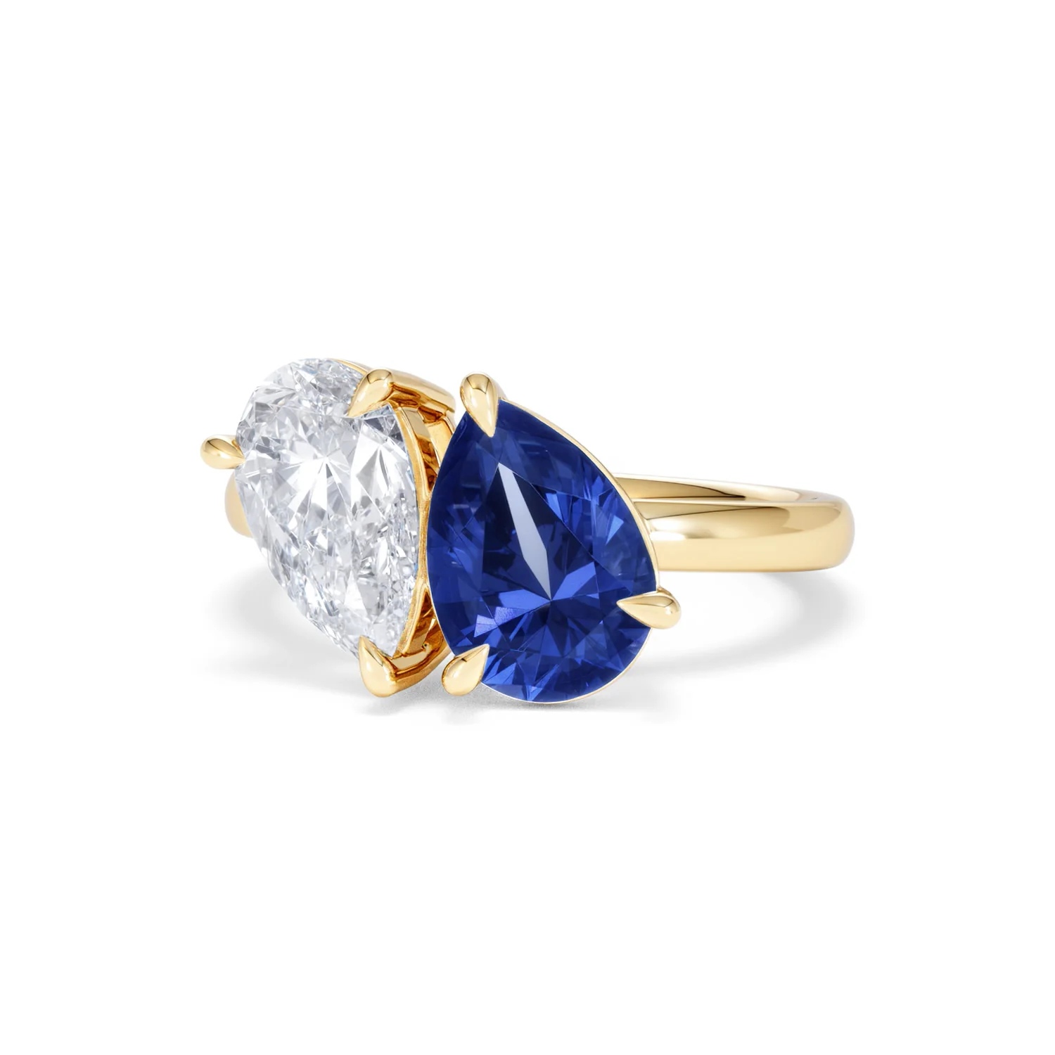 Toi Et Moi 1.50ct Pear Lab Diamond and 2.60ct Pear Lab Sapphire Engagement Ring in 18K Yellow Gold - Image 84
