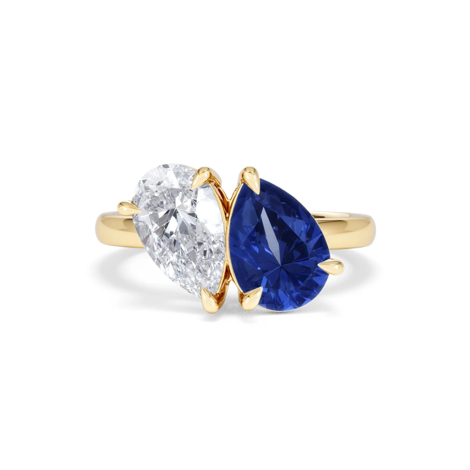 Toi Et Moi 1.50ct Pear Lab Diamond and 2.60ct Pear Lab Sapphire Engagement Ring in 18K Yellow Gold - Image 87