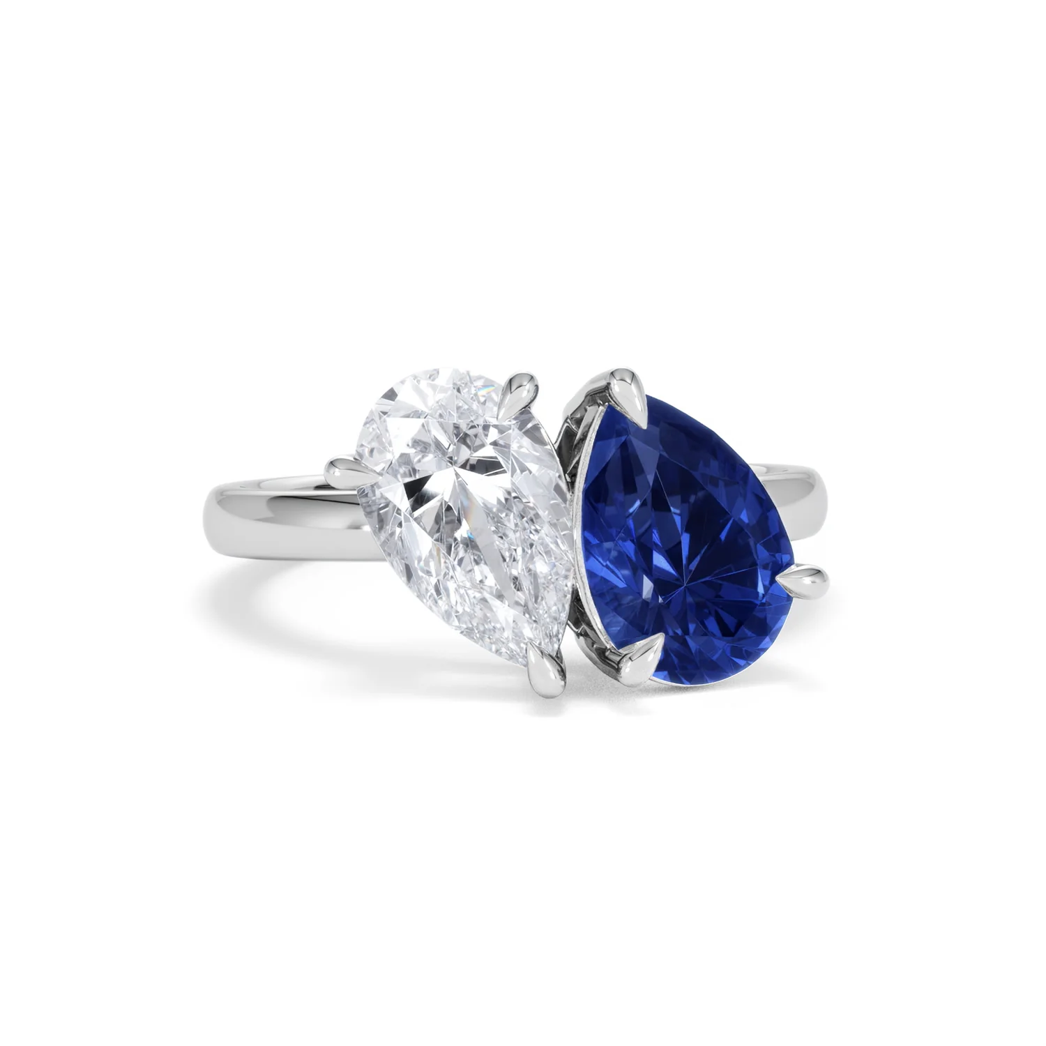 Toi Et Moi 1.50ct Pear Lab Diamond and 2.60ct Pear Lab Sapphire Engagement Ring in Platinum - Image 10
