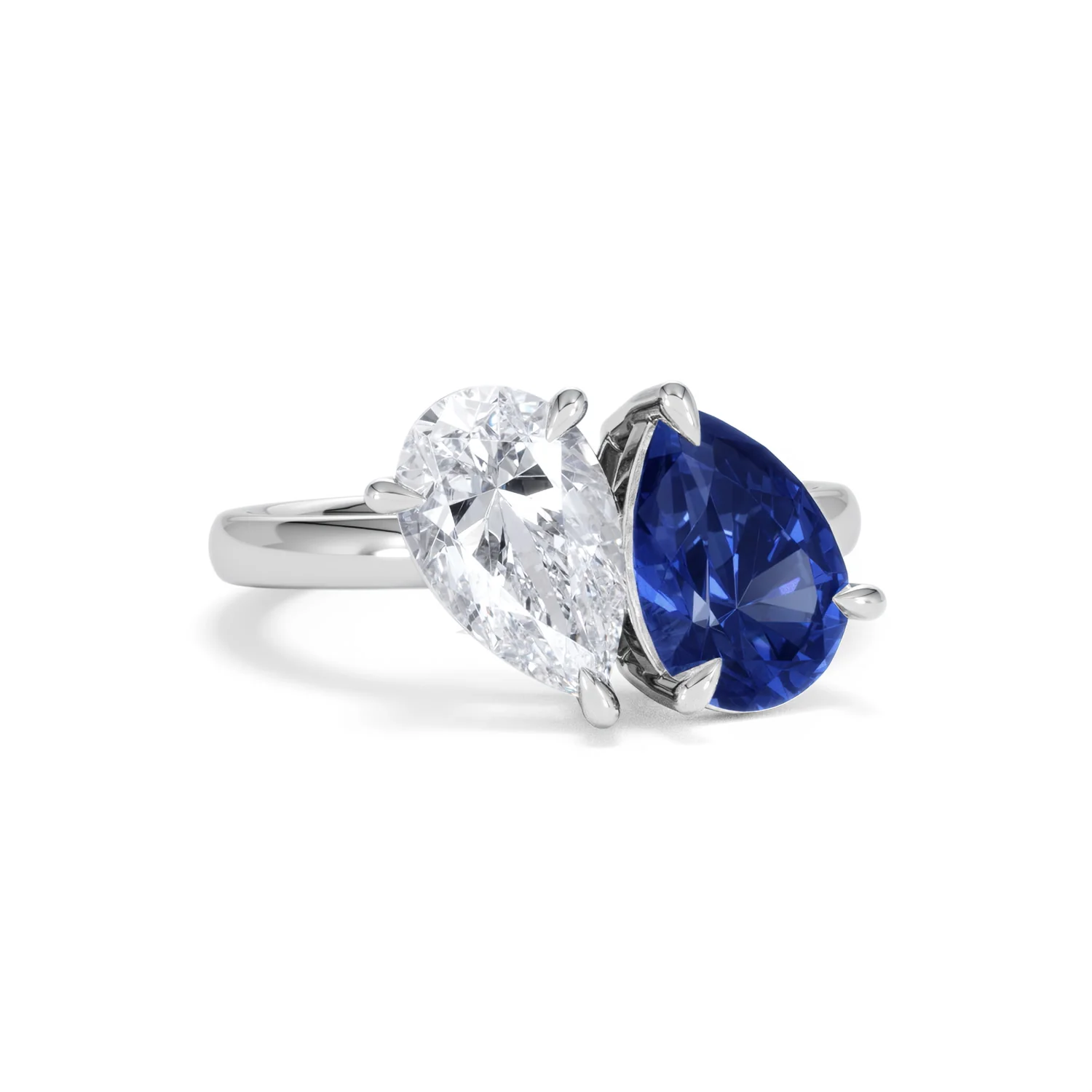 Toi Et Moi 1.50ct Pear Lab Diamond and 2.60ct Pear Lab Sapphire Engagement Ring in Platinum - Image 11