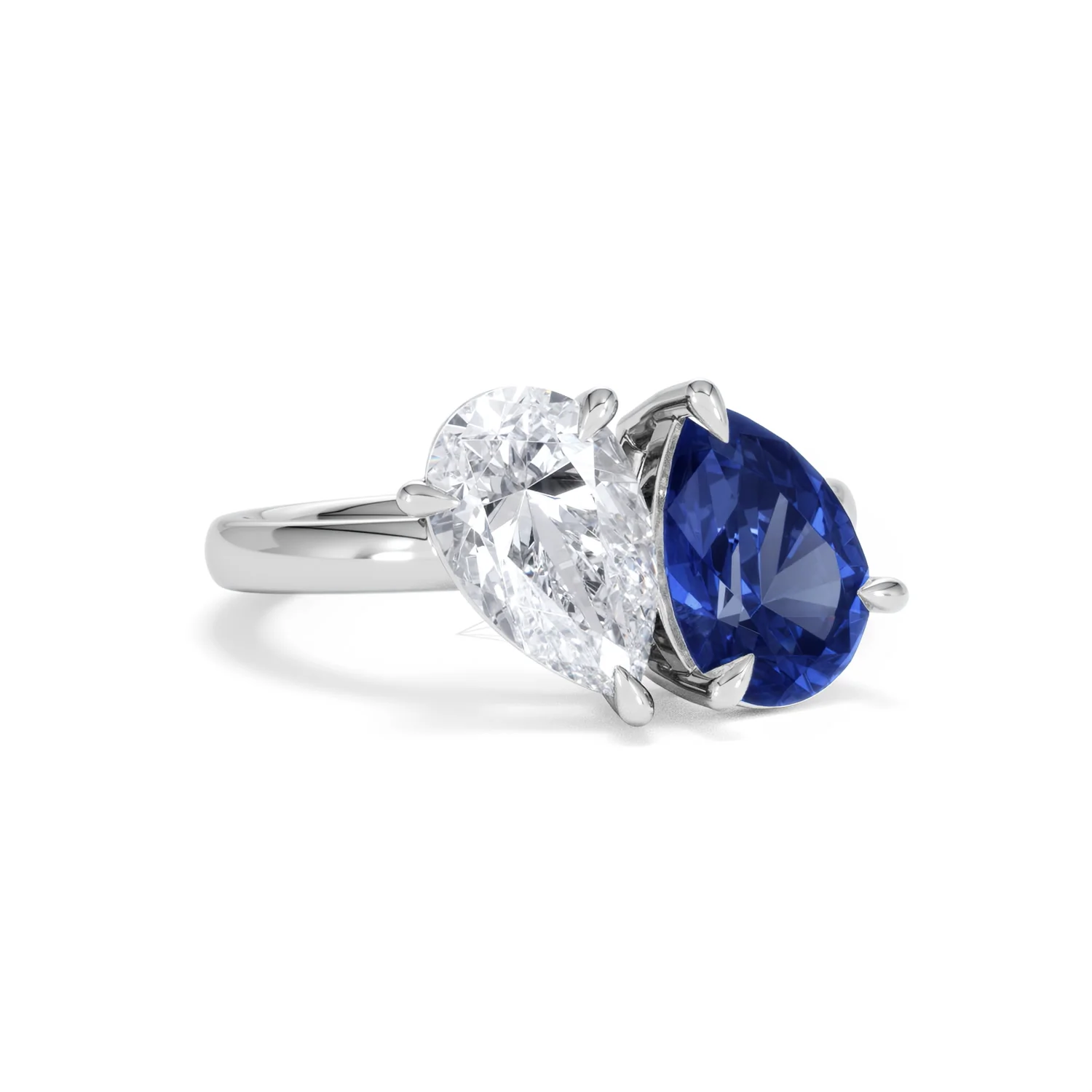 Toi Et Moi 1.50ct Pear Lab Diamond and 2.60ct Pear Lab Sapphire Engagement Ring in Platinum - Image 12