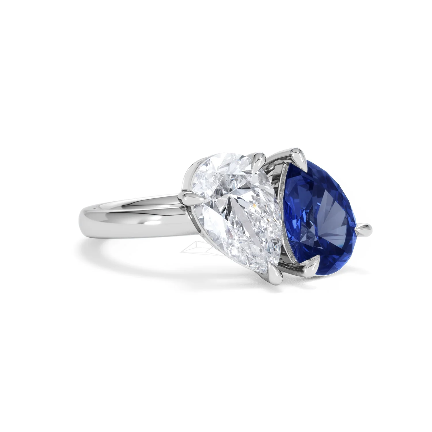 Toi Et Moi 1.50ct Pear Lab Diamond and 2.60ct Pear Lab Sapphire Engagement Ring in Platinum - Image 14