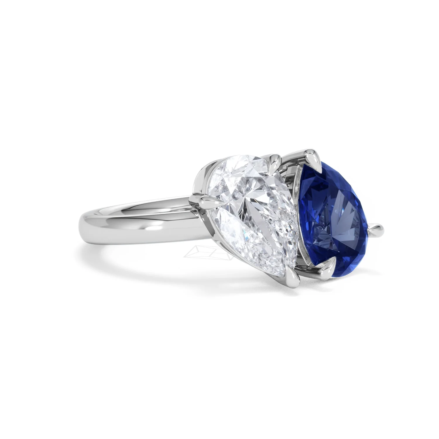 Toi Et Moi 1.50ct Pear Lab Diamond and 2.60ct Pear Lab Sapphire Engagement Ring in Platinum - Image 15