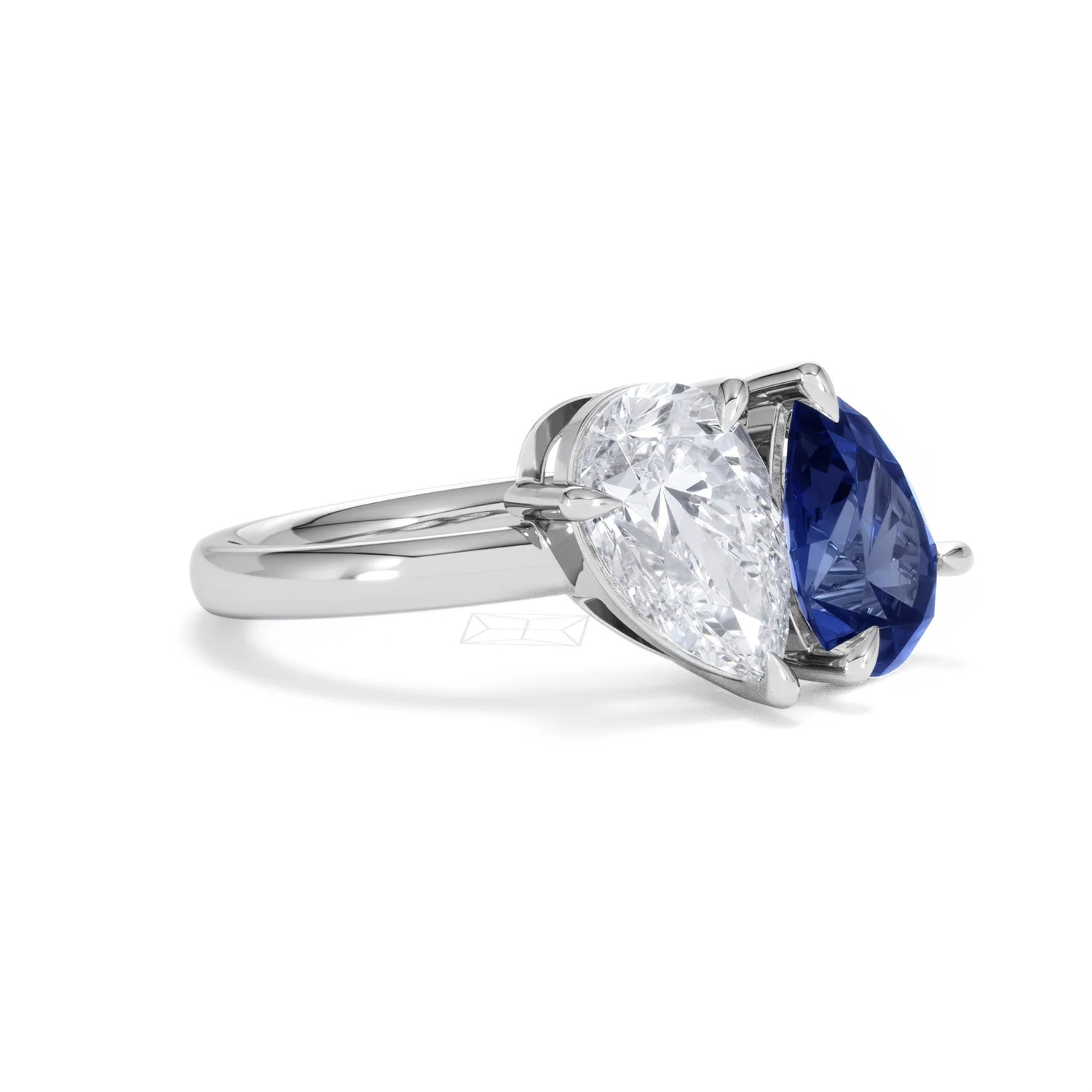 Toi Et Moi 1.50ct Pear Lab Diamond and 2.60ct Pear Lab Sapphire Engagement Ring in Platinum - Image 17