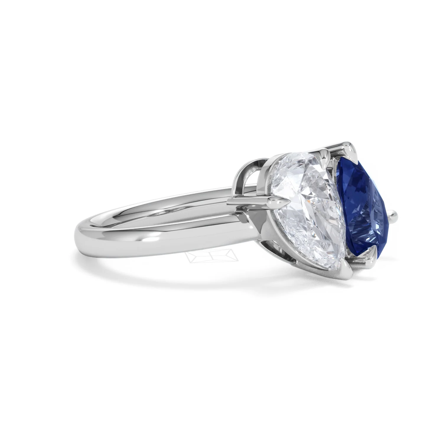 Toi Et Moi 1.50ct Pear Lab Diamond and 2.60ct Pear Lab Sapphire Engagement Ring in Platinum - Image 20