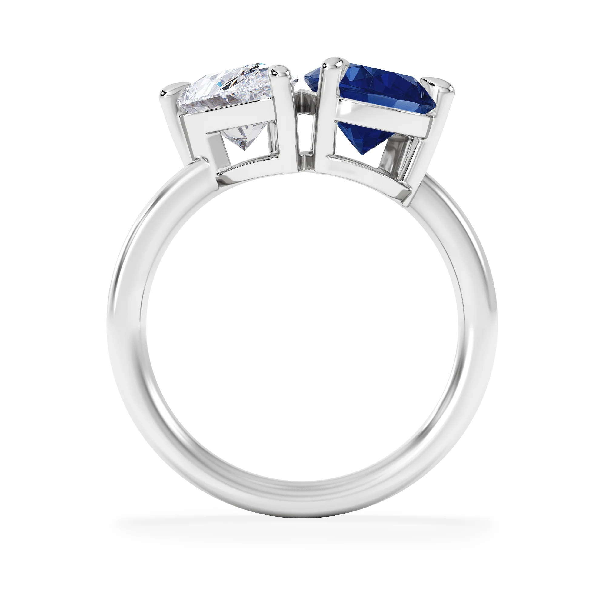 Toi Et Moi 1.50ct Pear Lab Diamond and 2.60ct Pear Lab Sapphire Engagement Ring in Platinum - Image 3