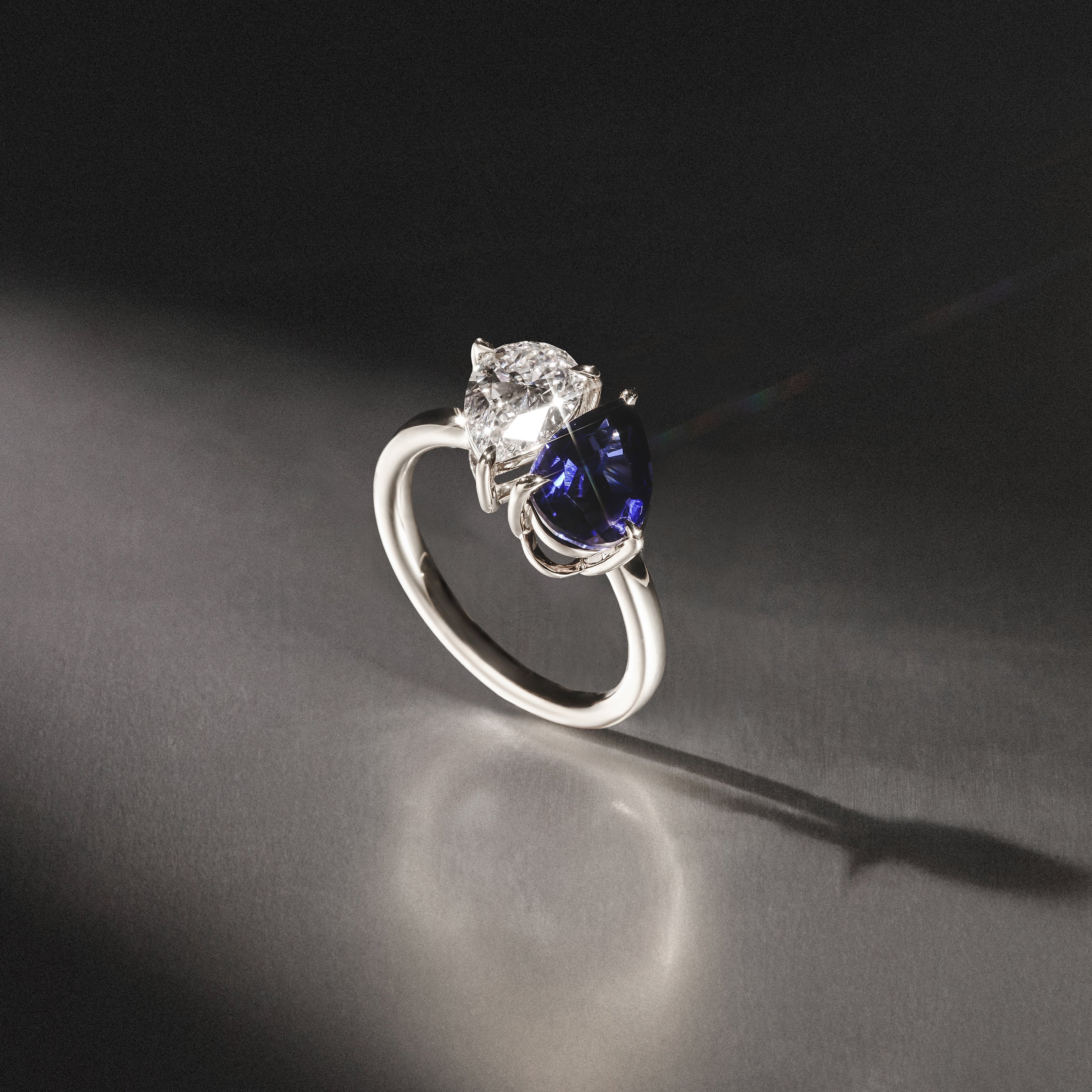 Toi Et Moi 1.50ct Pear Lab Diamond and 2.60ct Pear Lab Sapphire Engagement Ring in Platinum - Image 6