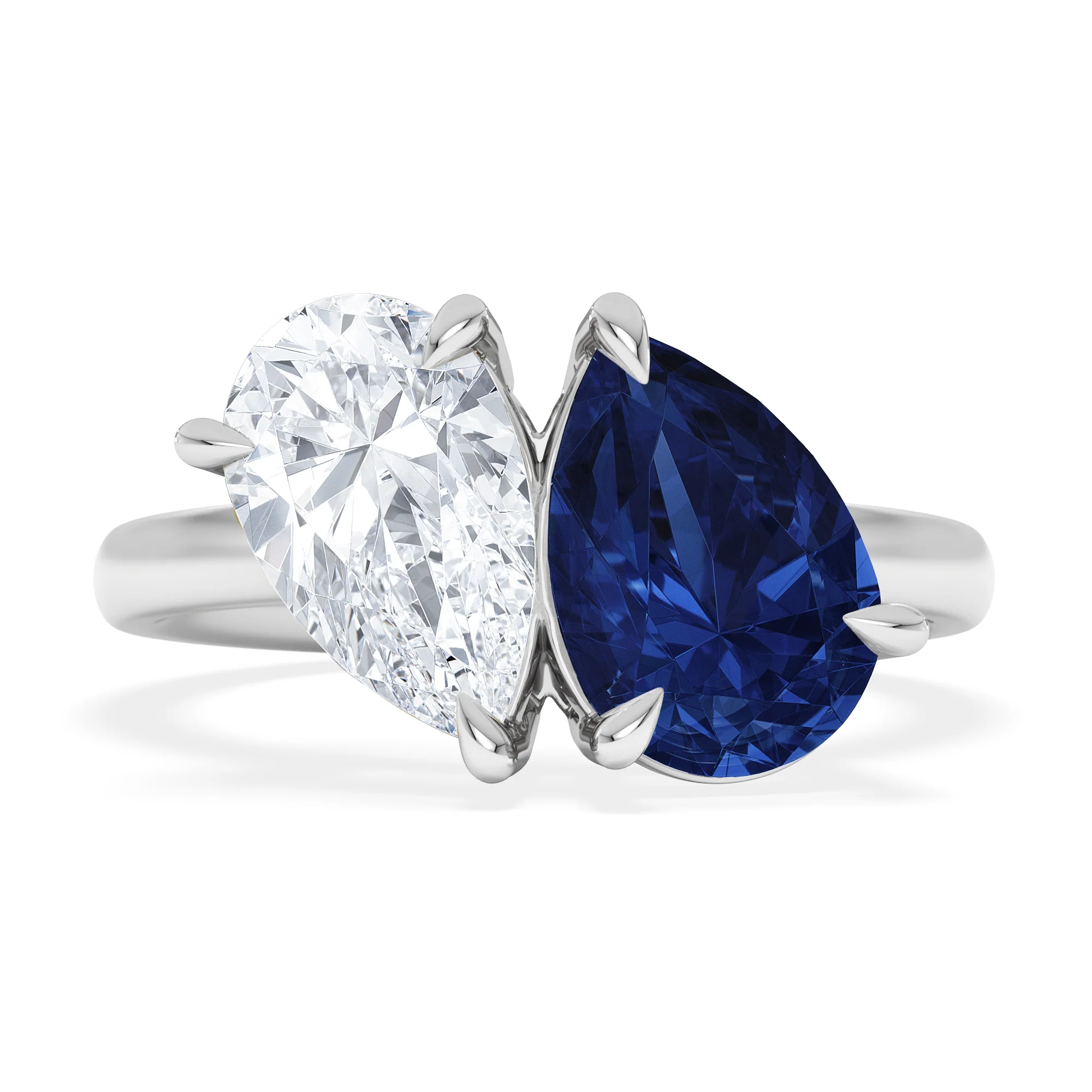 Toi Et Moi 1.50ct Pear Lab Diamond and 2.60ct Pear Lab Sapphire Engagement Ring in Platinum - Image 7
