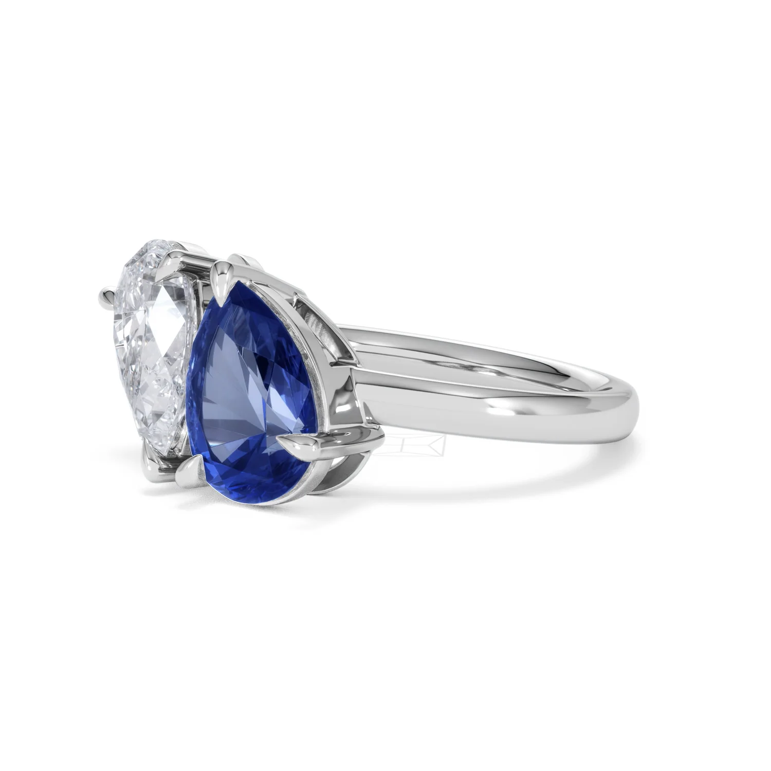 Toi Et Moi 1.50ct Pear Lab Diamond and 2.60ct Pear Lab Sapphire Engagement Ring in Platinum - Image 77