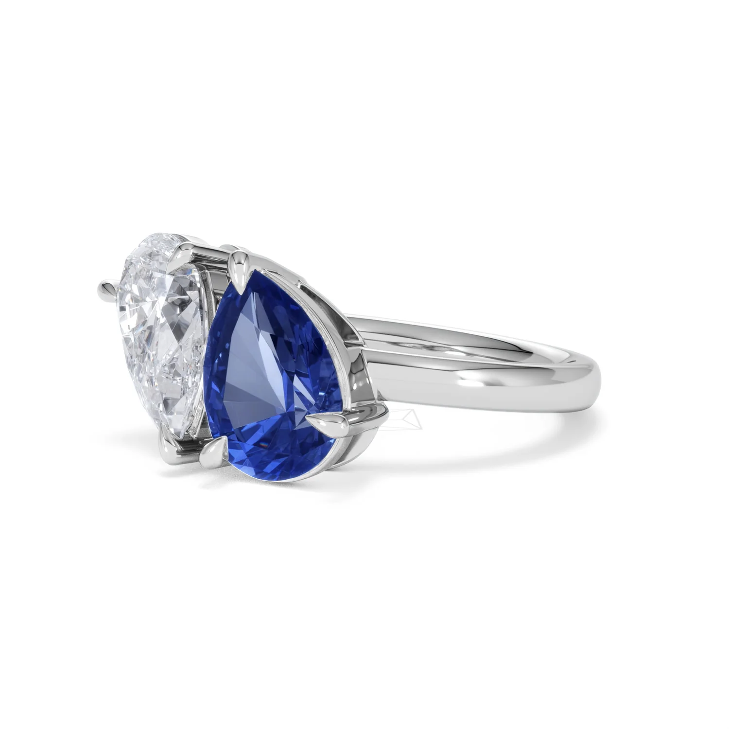Toi Et Moi 1.50ct Pear Lab Diamond and 2.60ct Pear Lab Sapphire Engagement Ring in Platinum - Image 79