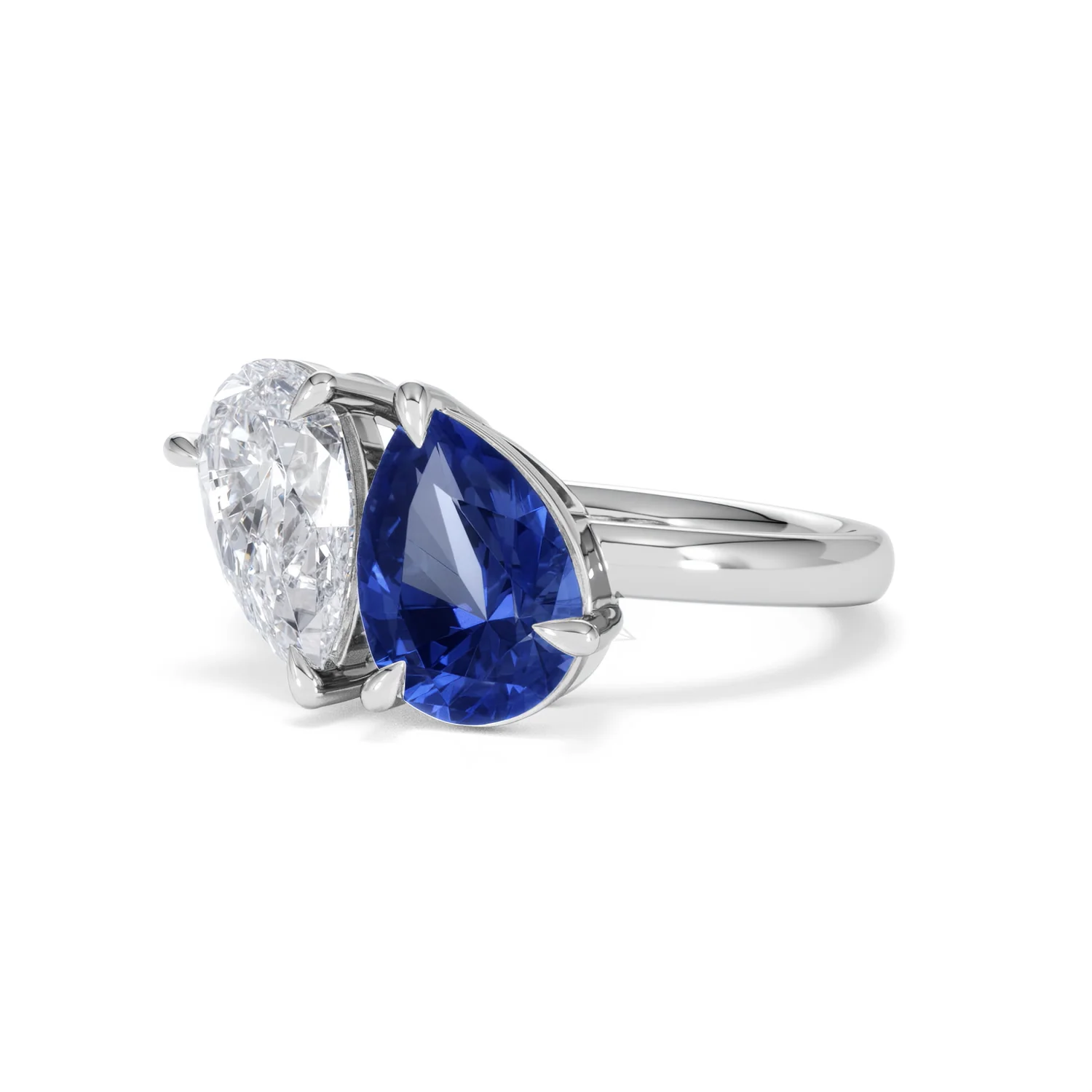 Toi Et Moi 1.50ct Pear Lab Diamond and 2.60ct Pear Lab Sapphire Engagement Ring in Platinum - Image 81