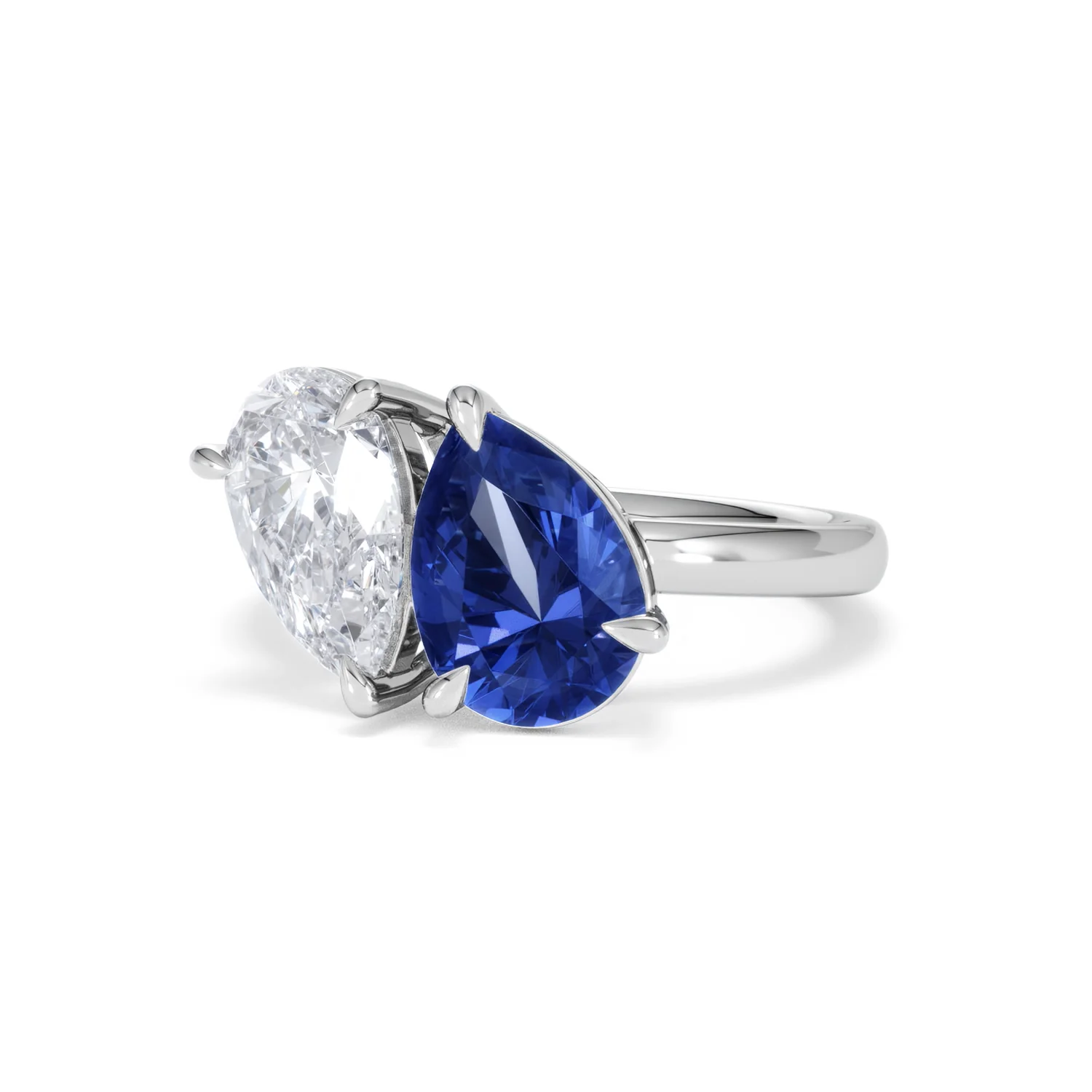 Toi Et Moi 1.50ct Pear Lab Diamond and 2.60ct Pear Lab Sapphire Engagement Ring in Platinum - Image 83