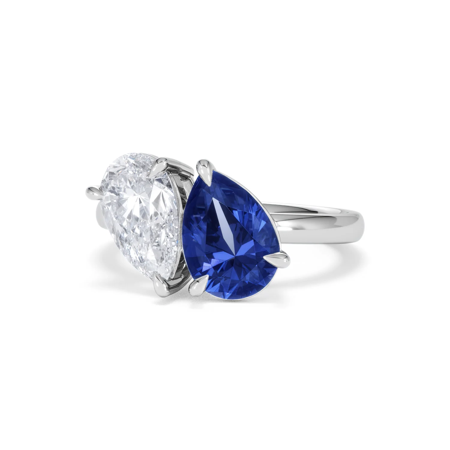 Toi Et Moi 1.50ct Pear Lab Diamond and 2.60ct Pear Lab Sapphire Engagement Ring in Platinum - Image 84