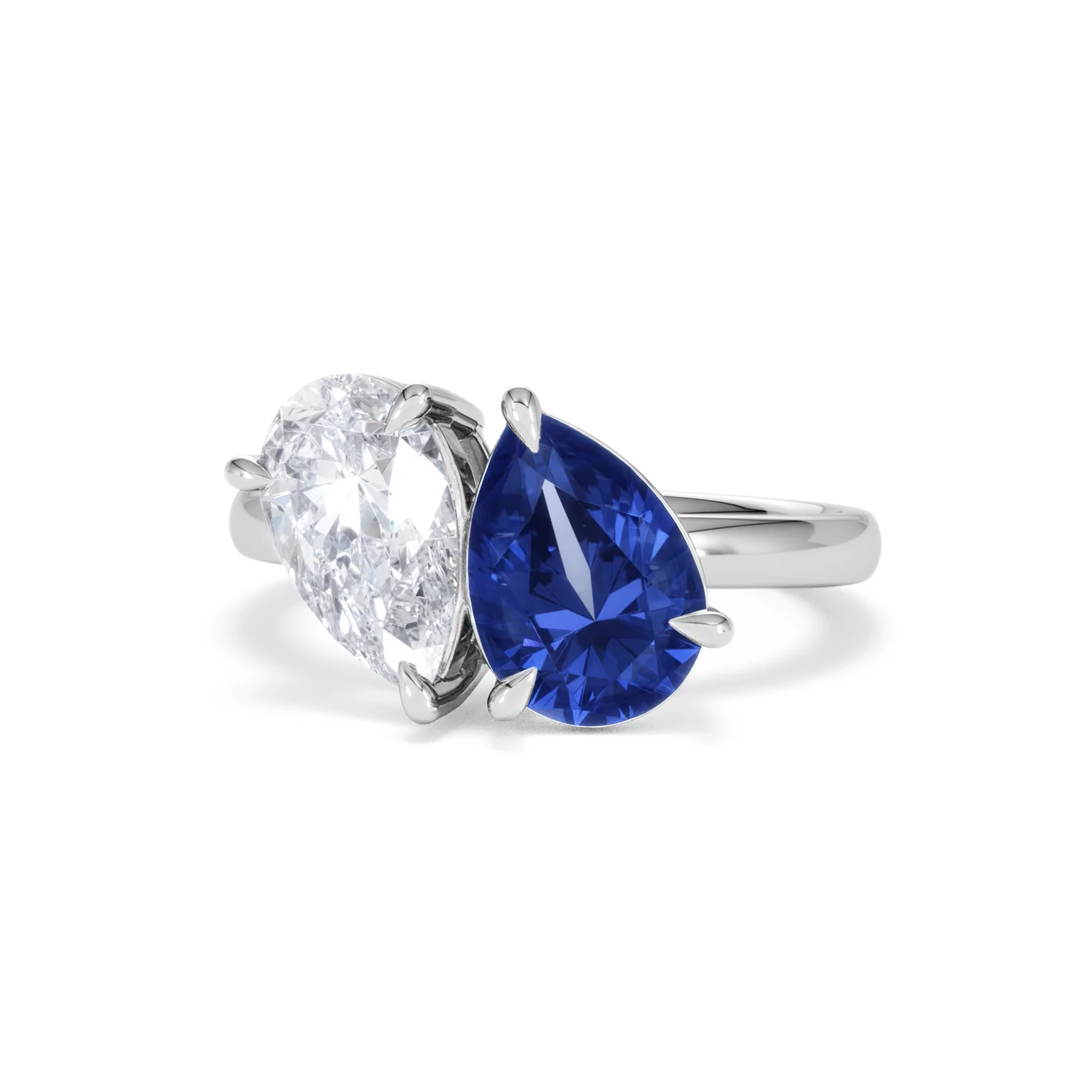 Toi Et Moi 1.50ct Pear Lab Diamond and 2.60ct Pear Lab Sapphire Engagement Ring in Platinum - Image 85