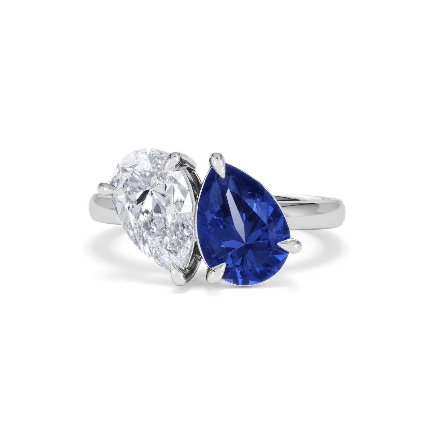Toi Et Moi 1.50ct Pear Lab Diamond and 2.60ct Pear Lab Sapphire Engagement Ring in Platinum - Image 86
