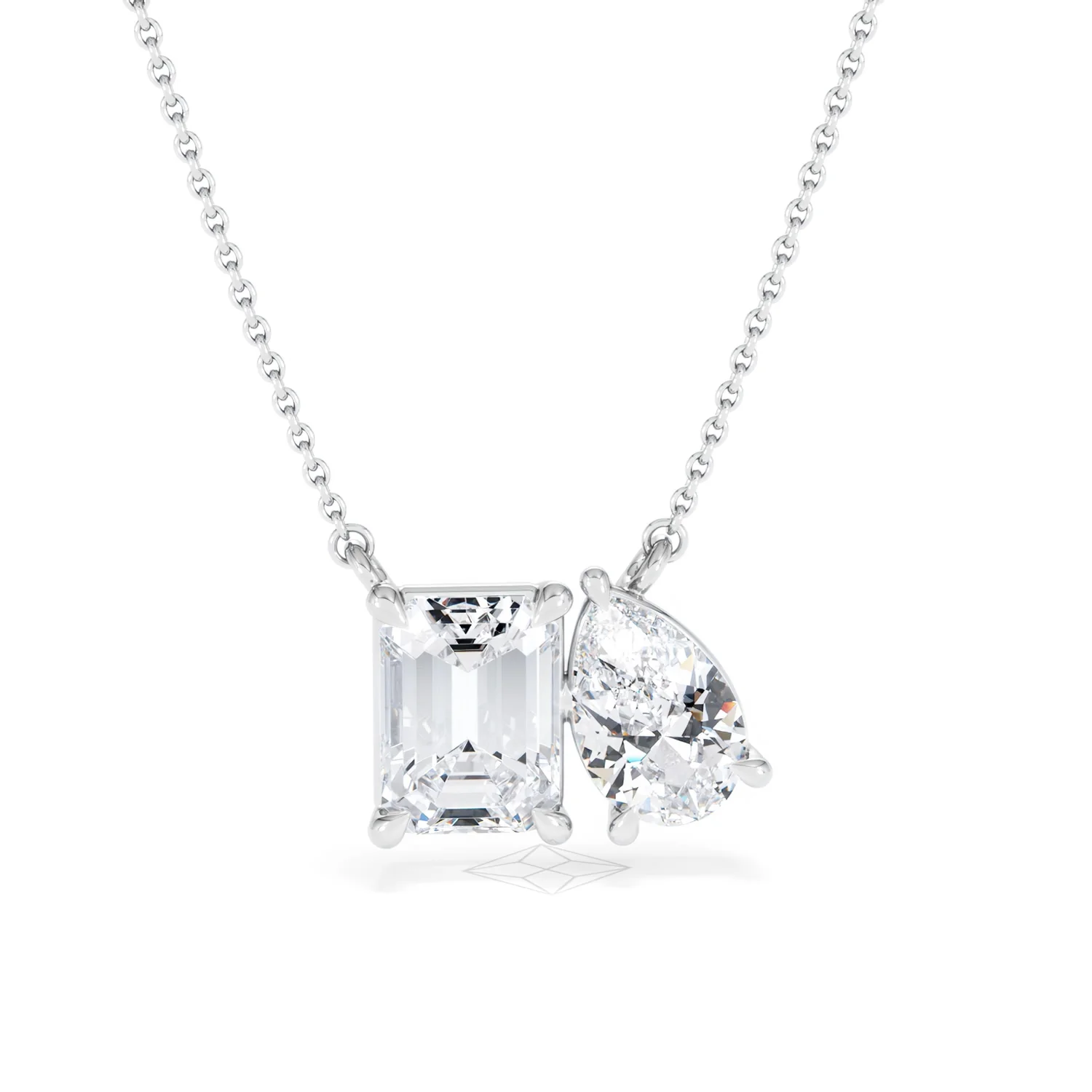 Toi Et Moi 3.00ct Emerald and Pear Cut Lab Diamond 2 Stone Necklace in 18K White Gold - Image 10